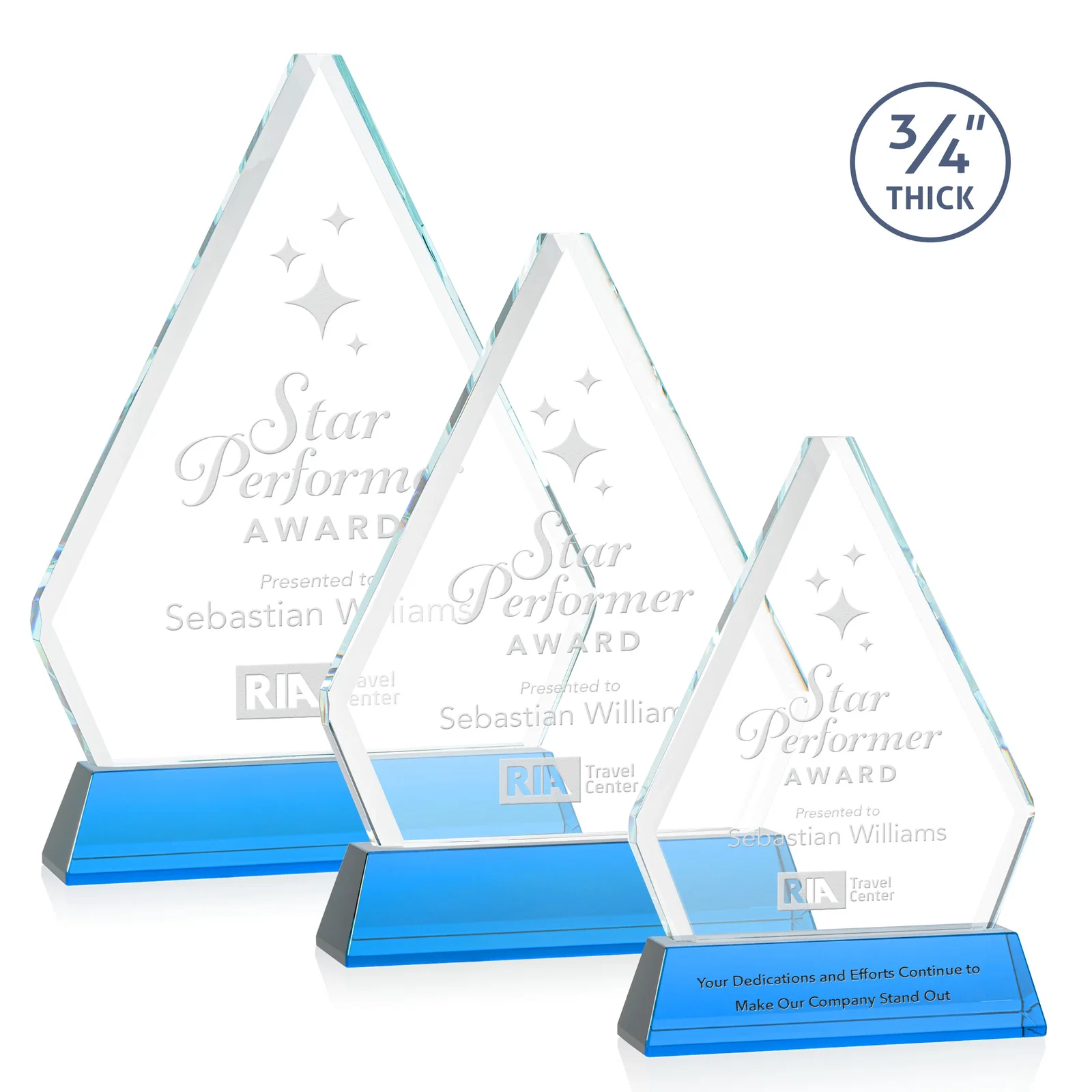 Promotional Starfire Crystal Diamond Award with Base Inscription on Tall Base, awards for employee recognition