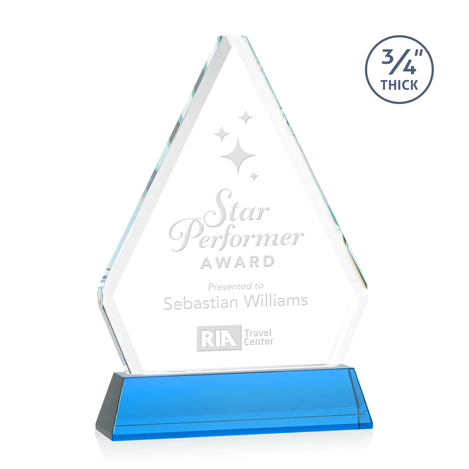 Promotional Starfire Crystal Diamond Award with Base Inscription on Tall Base, awards for service anniversary gifts
