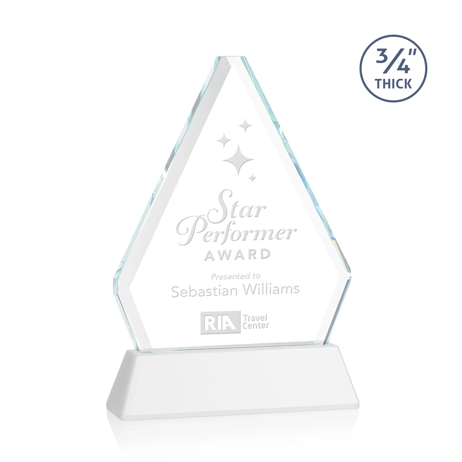 Promotional Starfire Crystal Diamond Award with Base Inscription on Tall Base, awards for team milestone celebrations