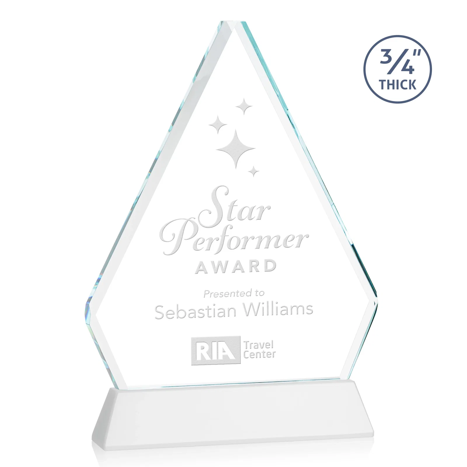 Promotional Starfire Crystal Diamond Award with Base Inscription on Tall Base, awards for graduation ceremonies