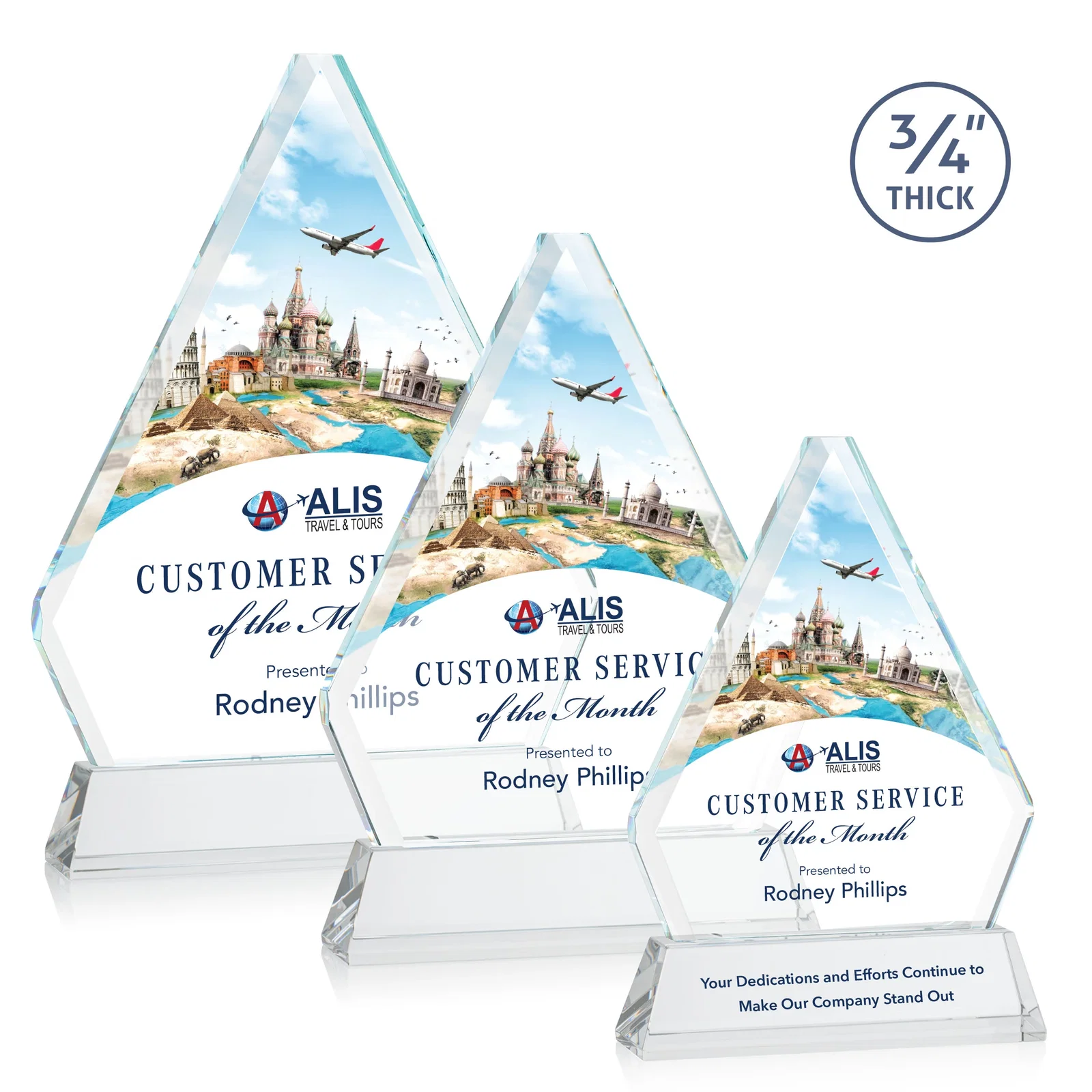 Promotional Starfire Crystal Diamond Award with Base Inscription on Tall Base, awards for safety achievement programs