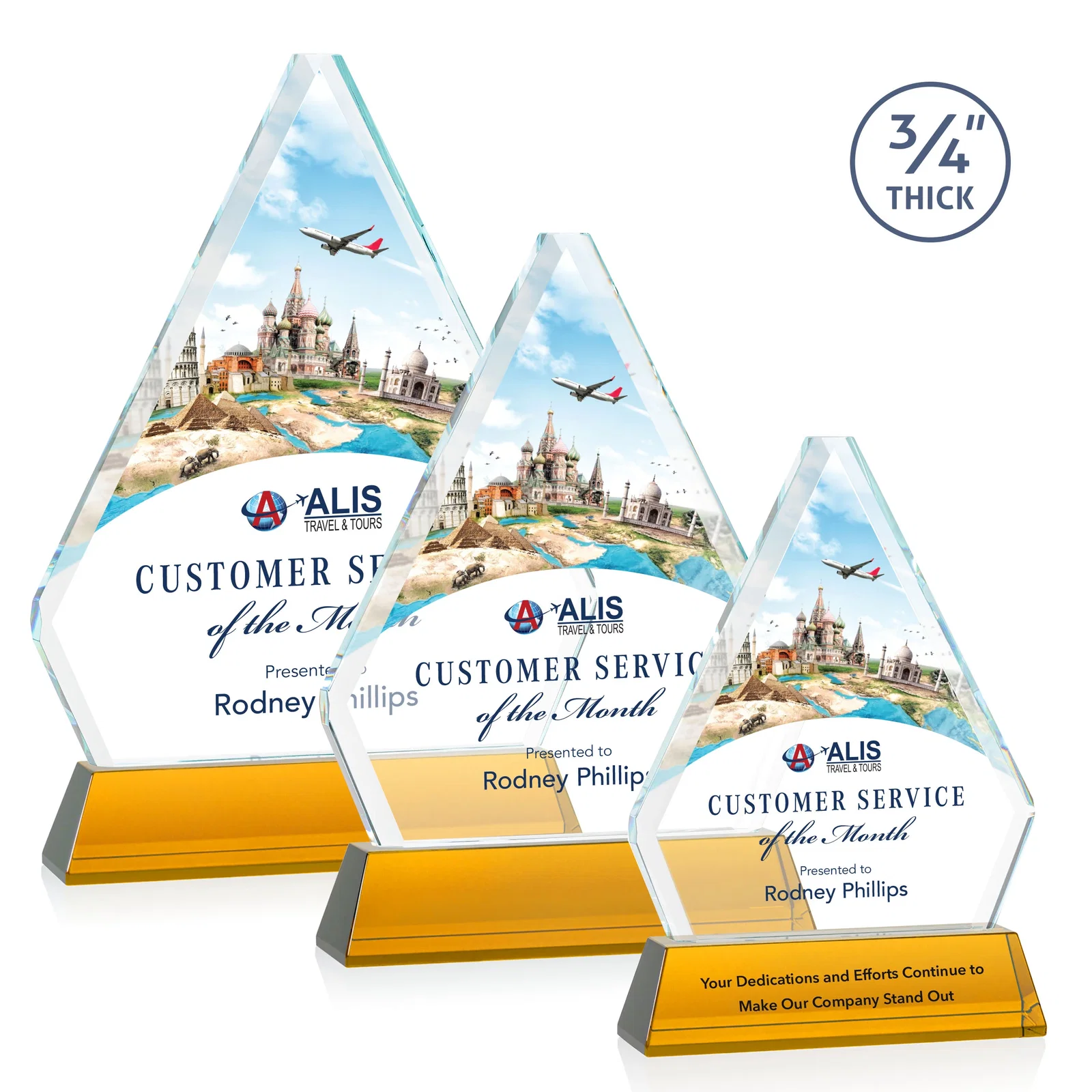 Branded Starfire Crystal Diamond Award with Base Inscription on Tall Base, awards for employee recognition