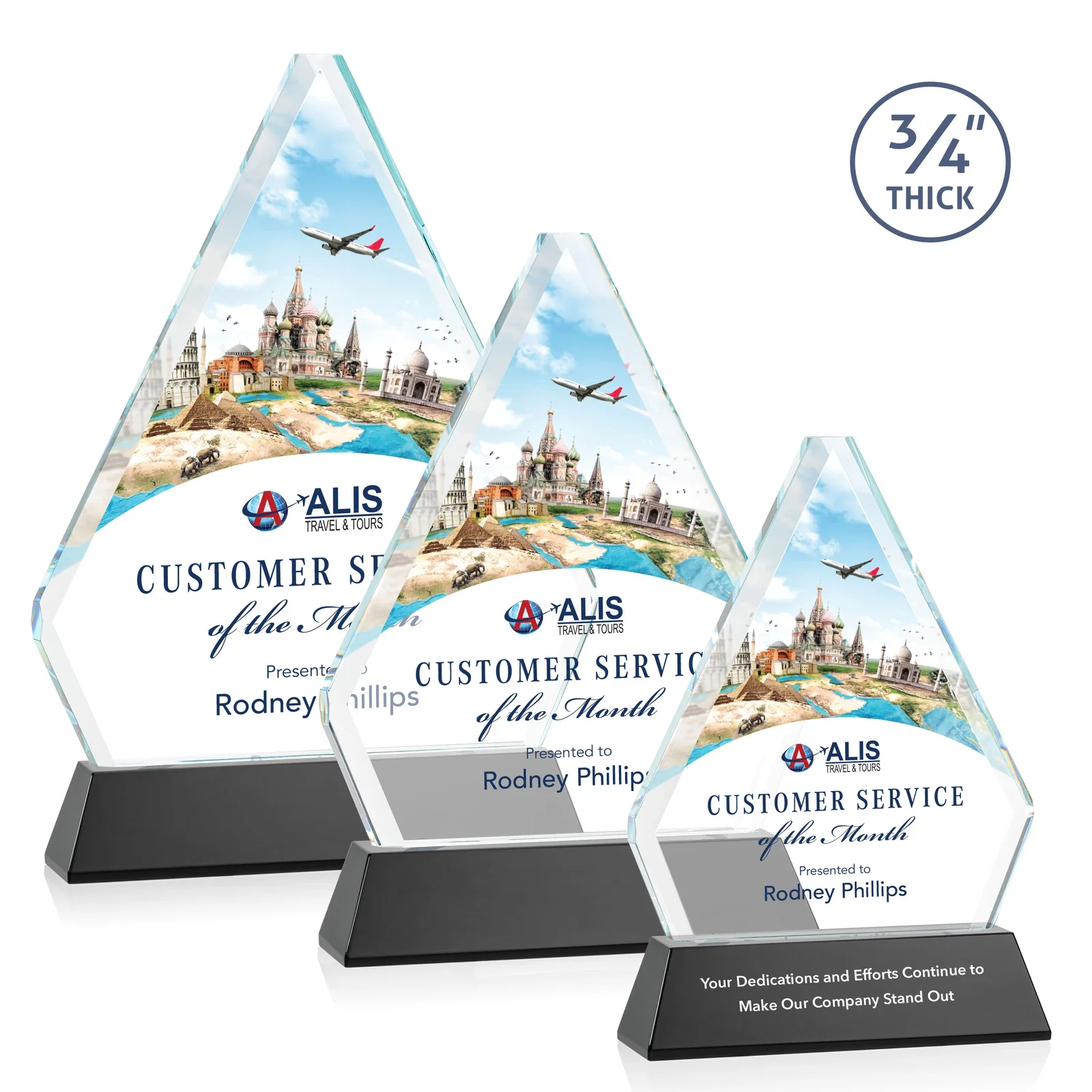 Branded Starfire Crystal Diamond Award with Base Inscription on Tall Base, awards for safety achievement programs