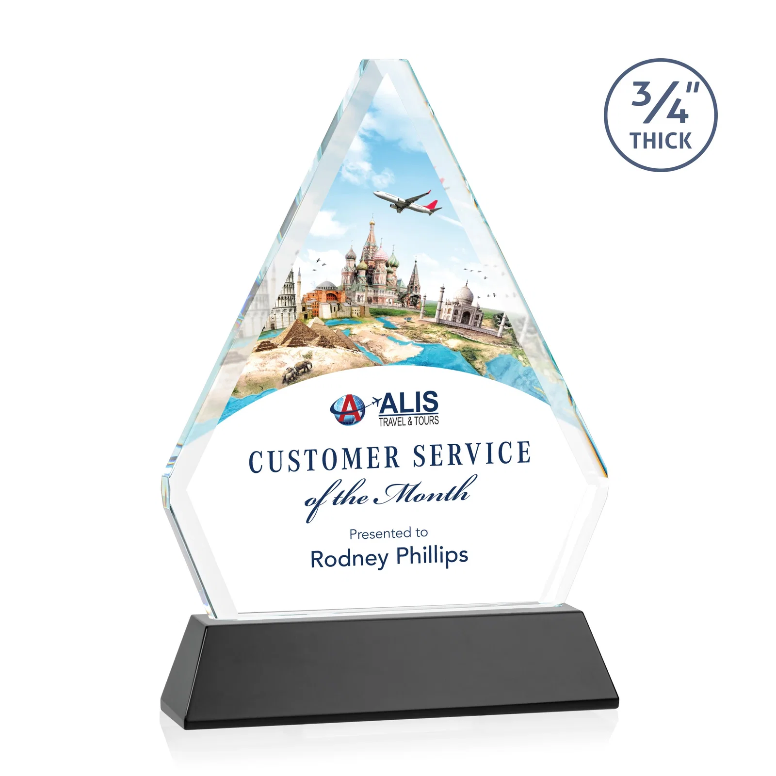 Branded Starfire Crystal Diamond Award with Base Inscription on Tall Base, awards for dealer and partner awards