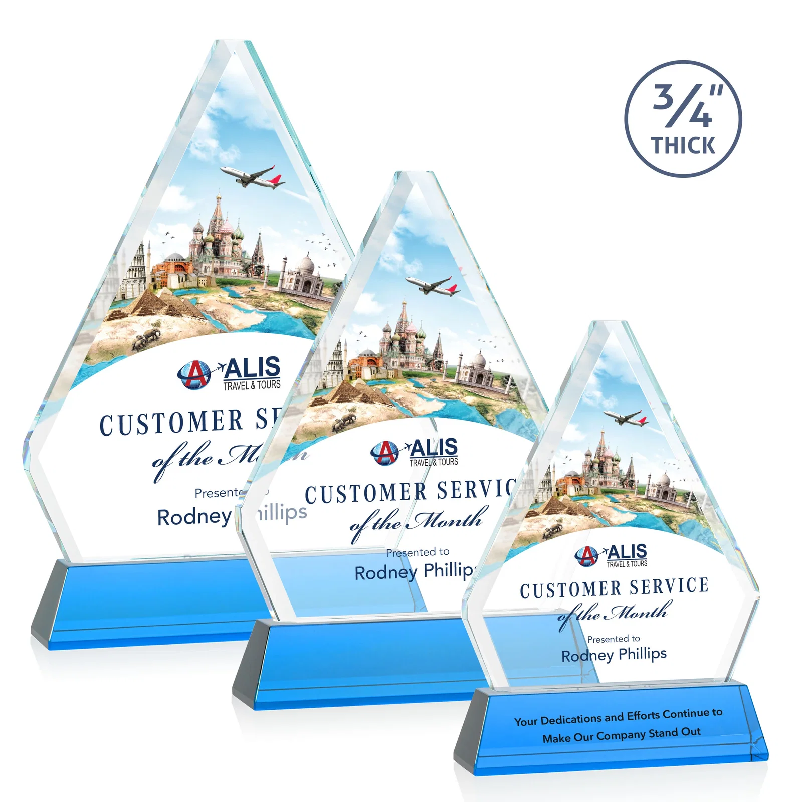 Custom printed Starfire Crystal Diamond Award with Base Inscription on Tall Base, awards for safety achievement programs
