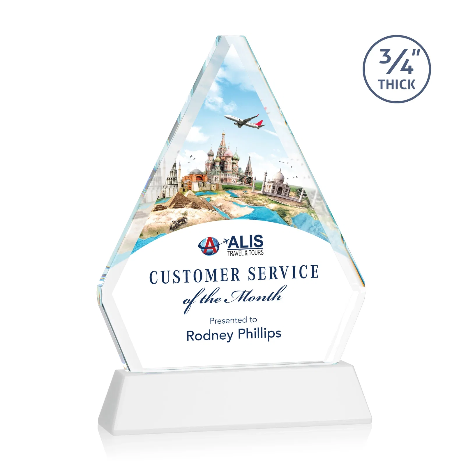 Customized Starfire Crystal Diamond Award with Base Inscription on Tall Base, awards for service anniversary gifts