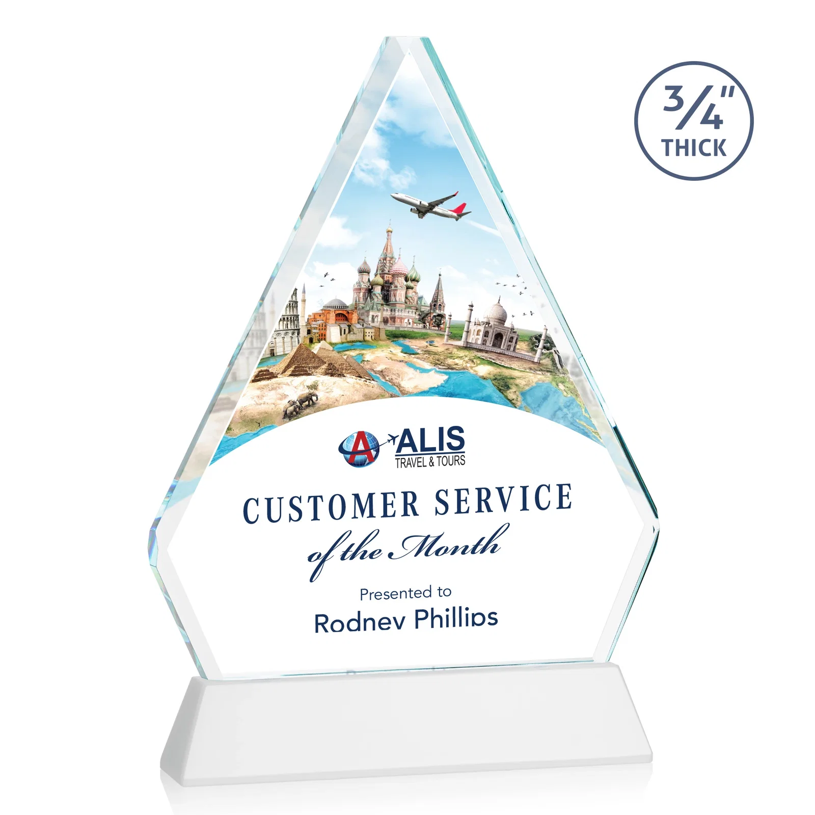 Customized Starfire Crystal Diamond Award with Base Inscription on Tall Base, awards for sales achievement awards
