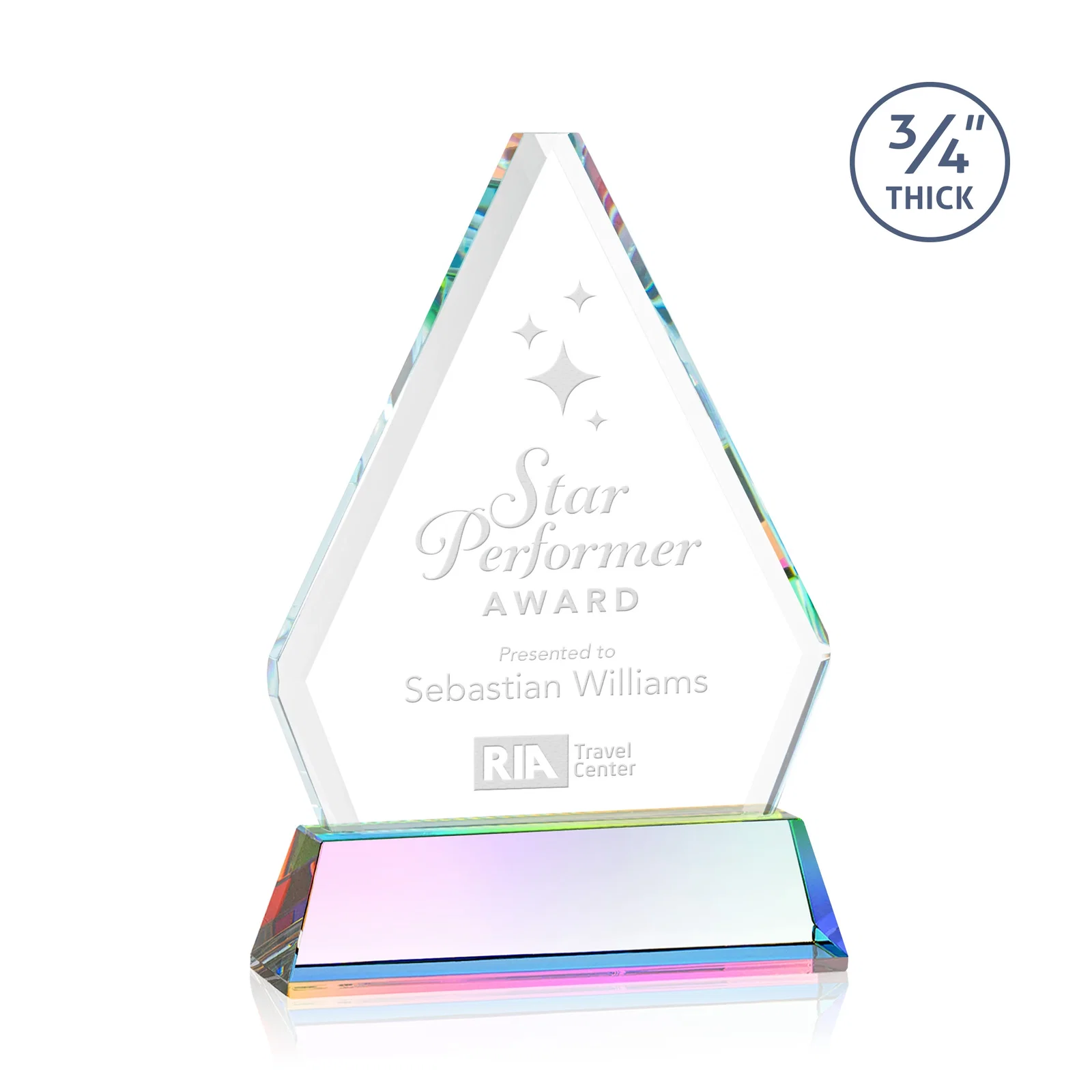 Customized Starfire Crystal Diamond Award with Base Inscription on Tall Base, awards for team milestone celebrations