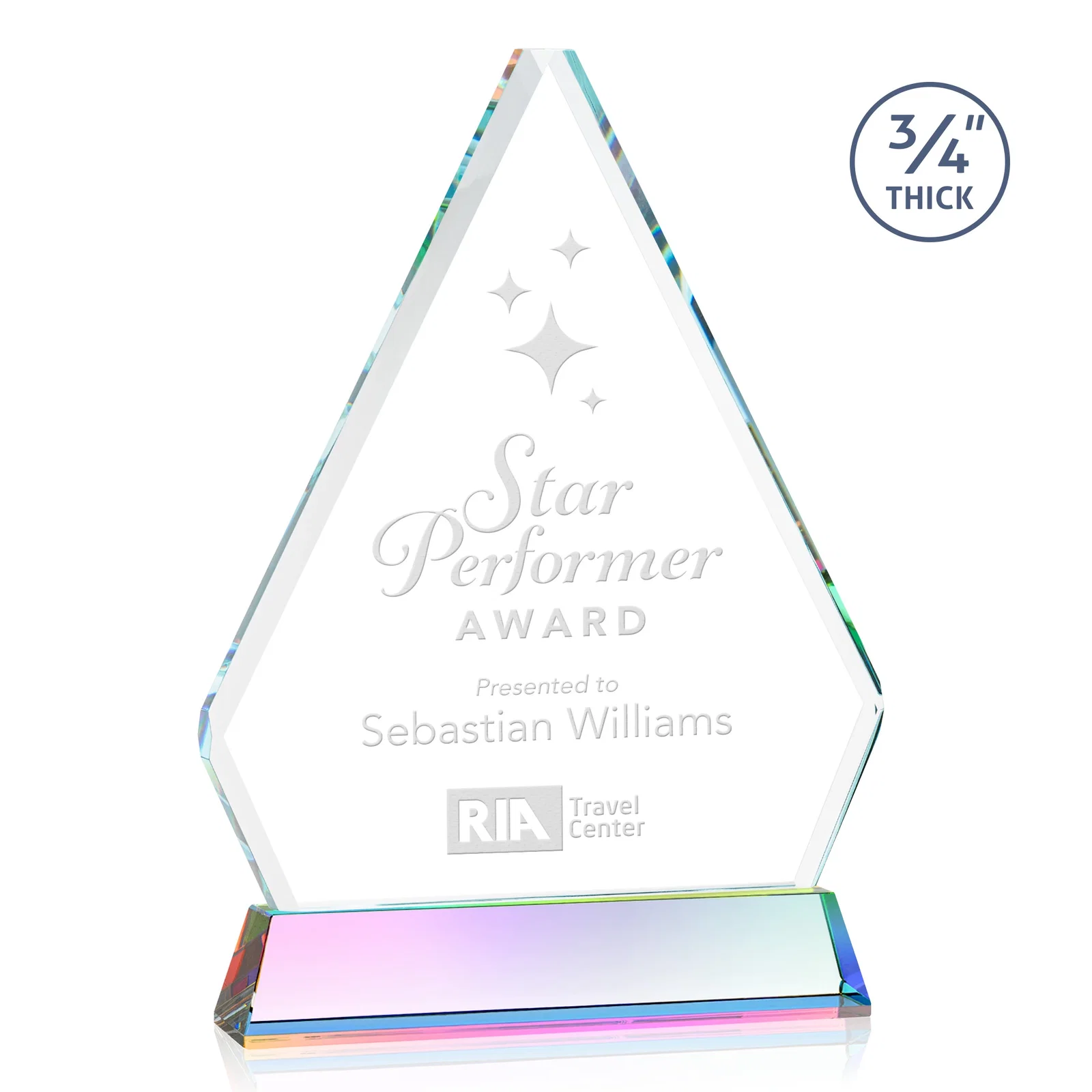 Customized Starfire Crystal Diamond Award with Base Inscription on Tall Base, awards for graduation ceremonies