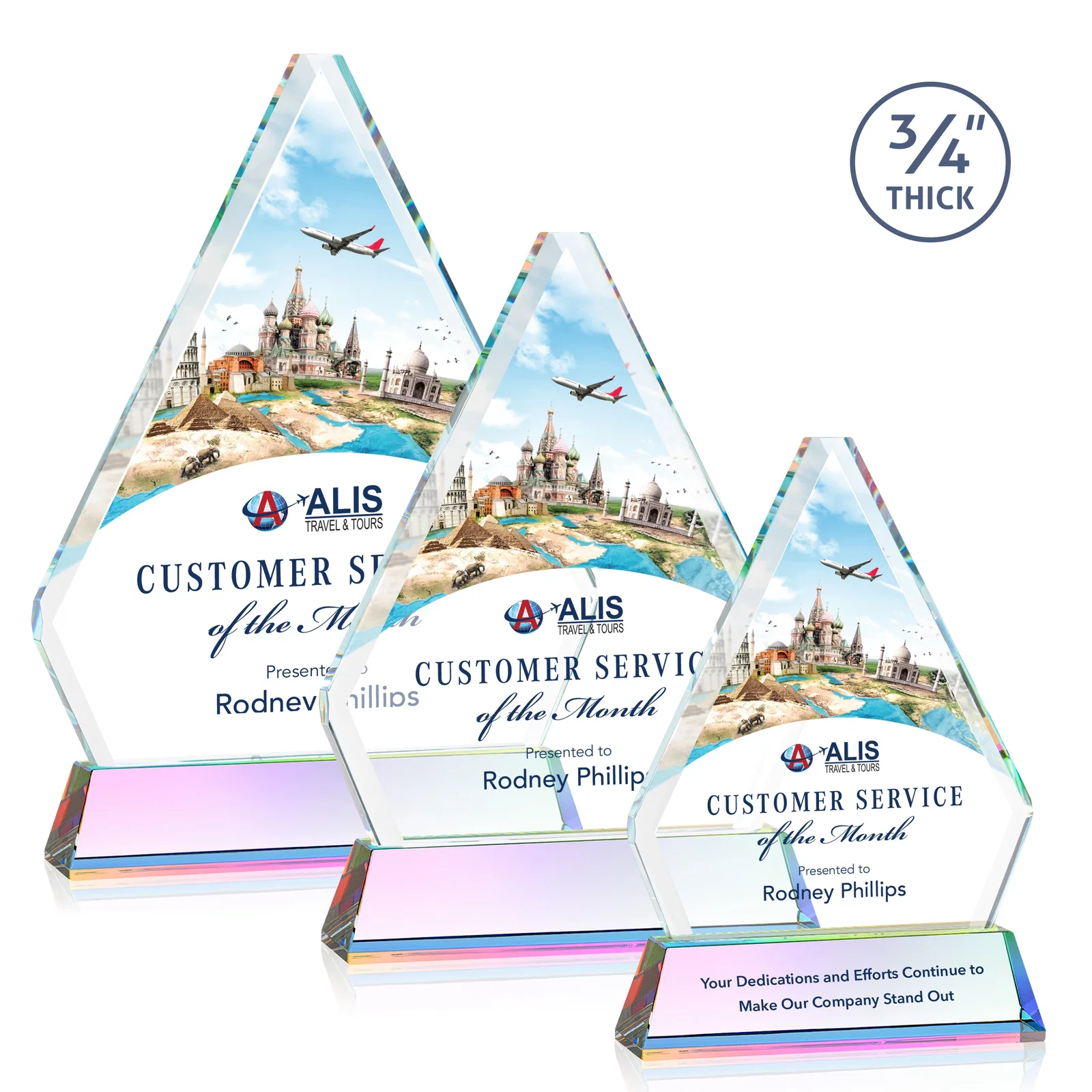 Customized Starfire Crystal Diamond Award with Base Inscription on Tall Base, awards for safety achievement programs
