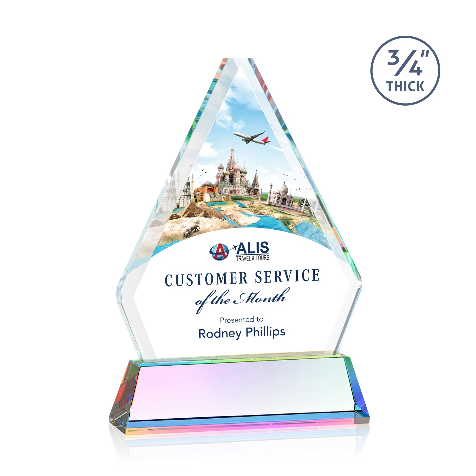 Customized Starfire Crystal Diamond Award with Base Inscription on Tall Base, awards for volunteer appreciation