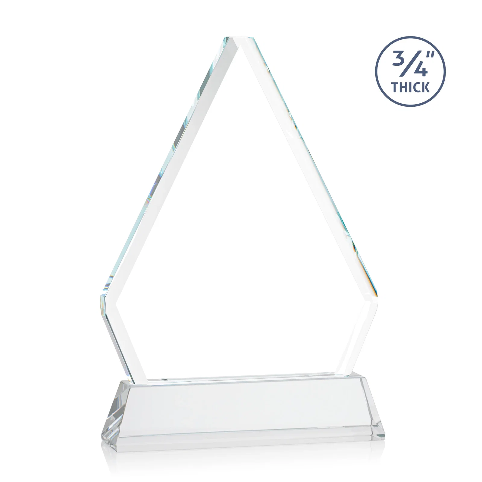 Custom engraved Starfire Crystal Diamond Award with Base Inscription on Tall Base, awards for corporate award ceremonies