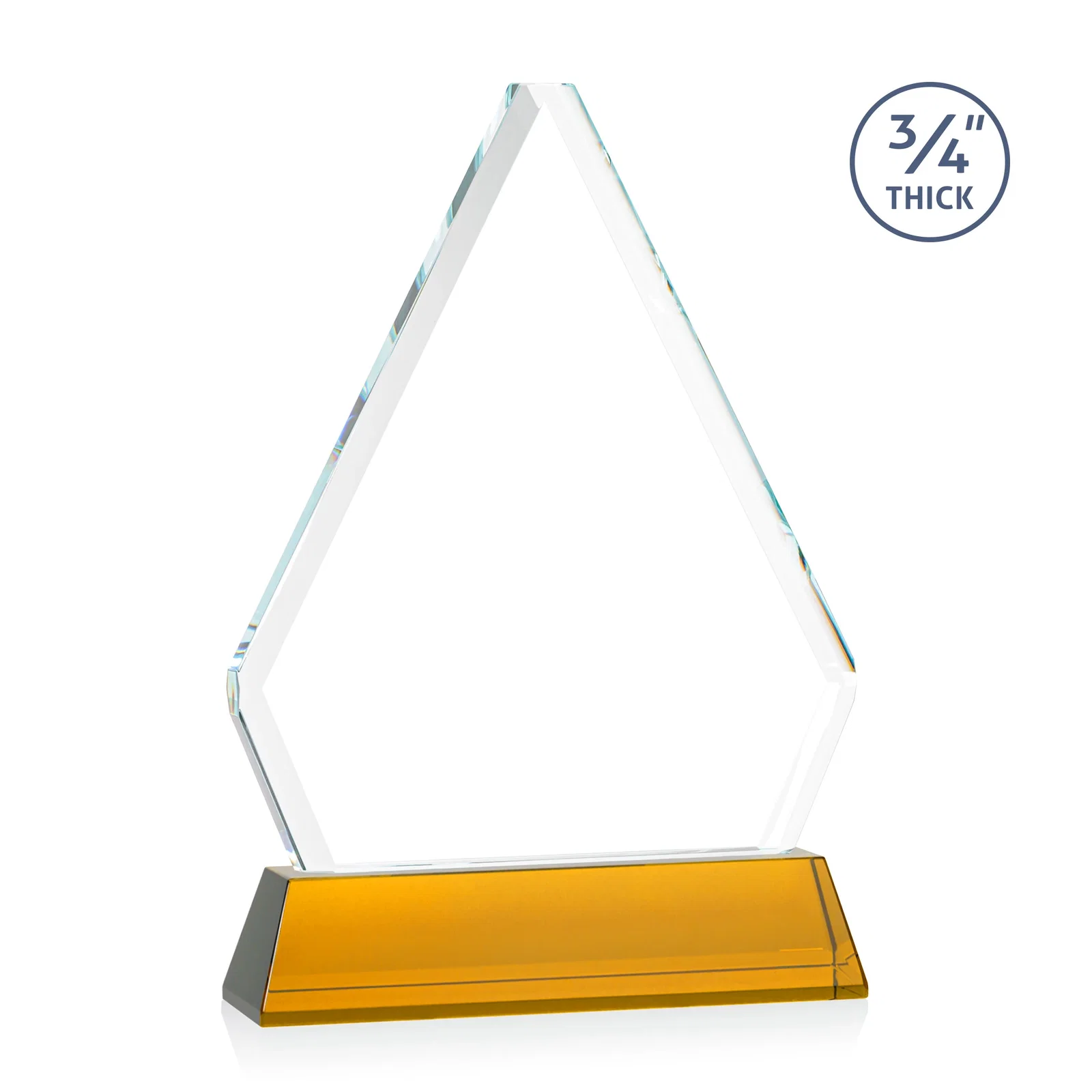 Custom engraved Starfire Crystal Diamond Award with Base Inscription on Tall Base, awards for retirement presentations