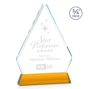 Starfire Crystal Diamond Award with Base Inscription on Tall Base