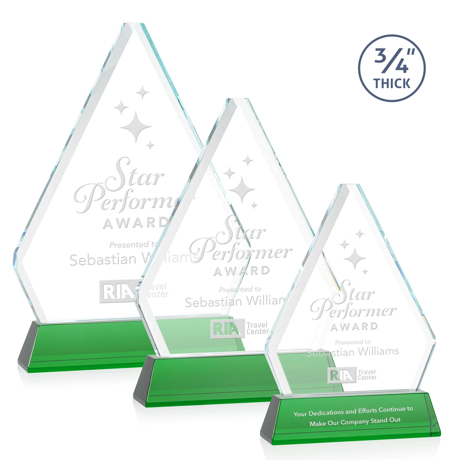 Custom Starfire Crystal Diamond Award with Base Inscription on Tall Base, awards for safety achievement programs