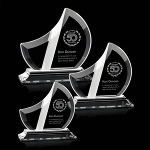 Optical Crystal Sail Award in White and Clear Beveled Finish