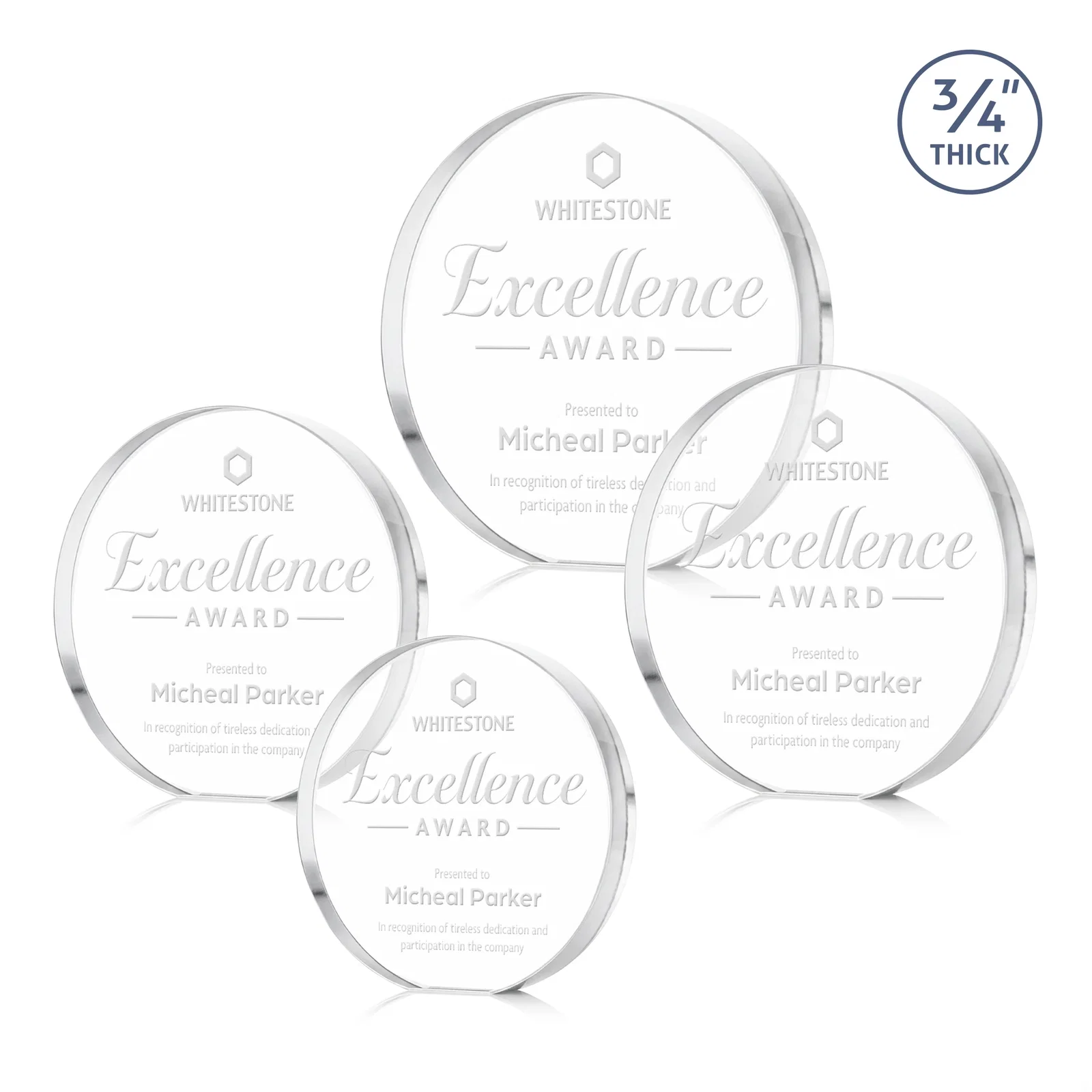 Custom Starfire Crystal Round Award With a Full-Face Etch Panel, desk awards for employee recognition