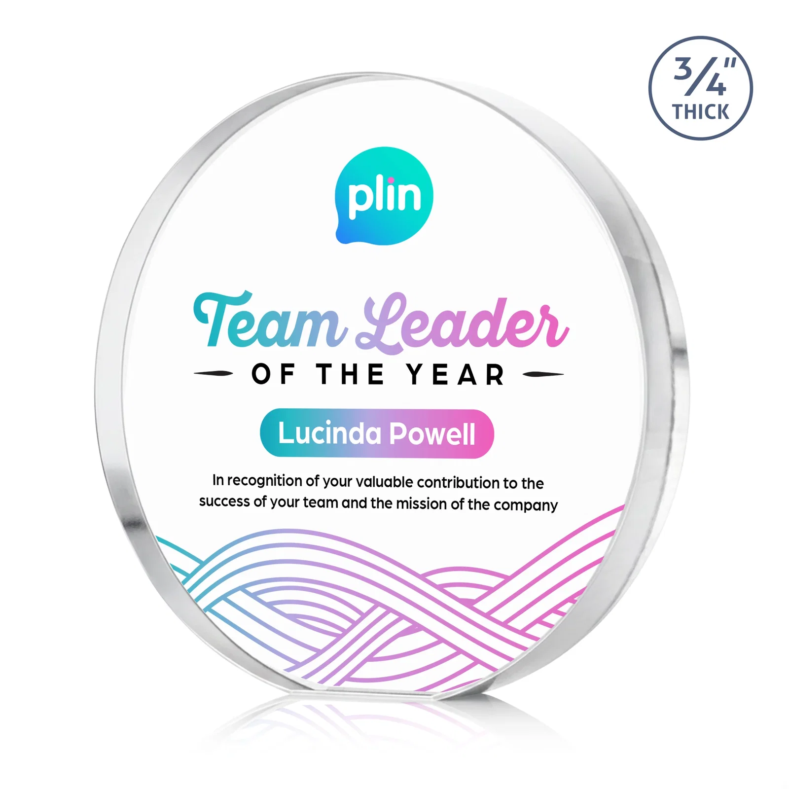 Custom Starfire Crystal Round Award With a Full-Face Etch Panel, desk awards for dealer and partner awards