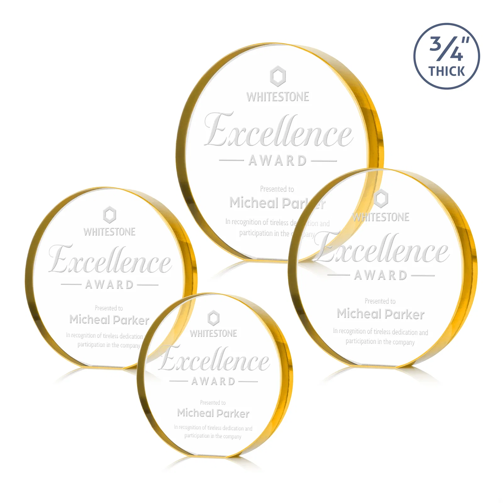 Personalized Starfire Crystal Round Award With a Full-Face Etch Panel, desk awards for corporate award ceremonies