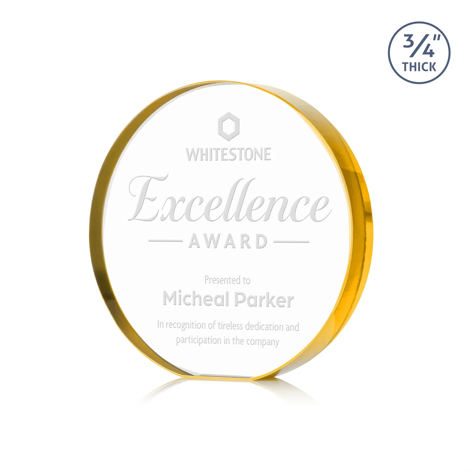 Personalized Starfire Crystal Round Award With a Full-Face Etch Panel, desk awards for service anniversary gifts