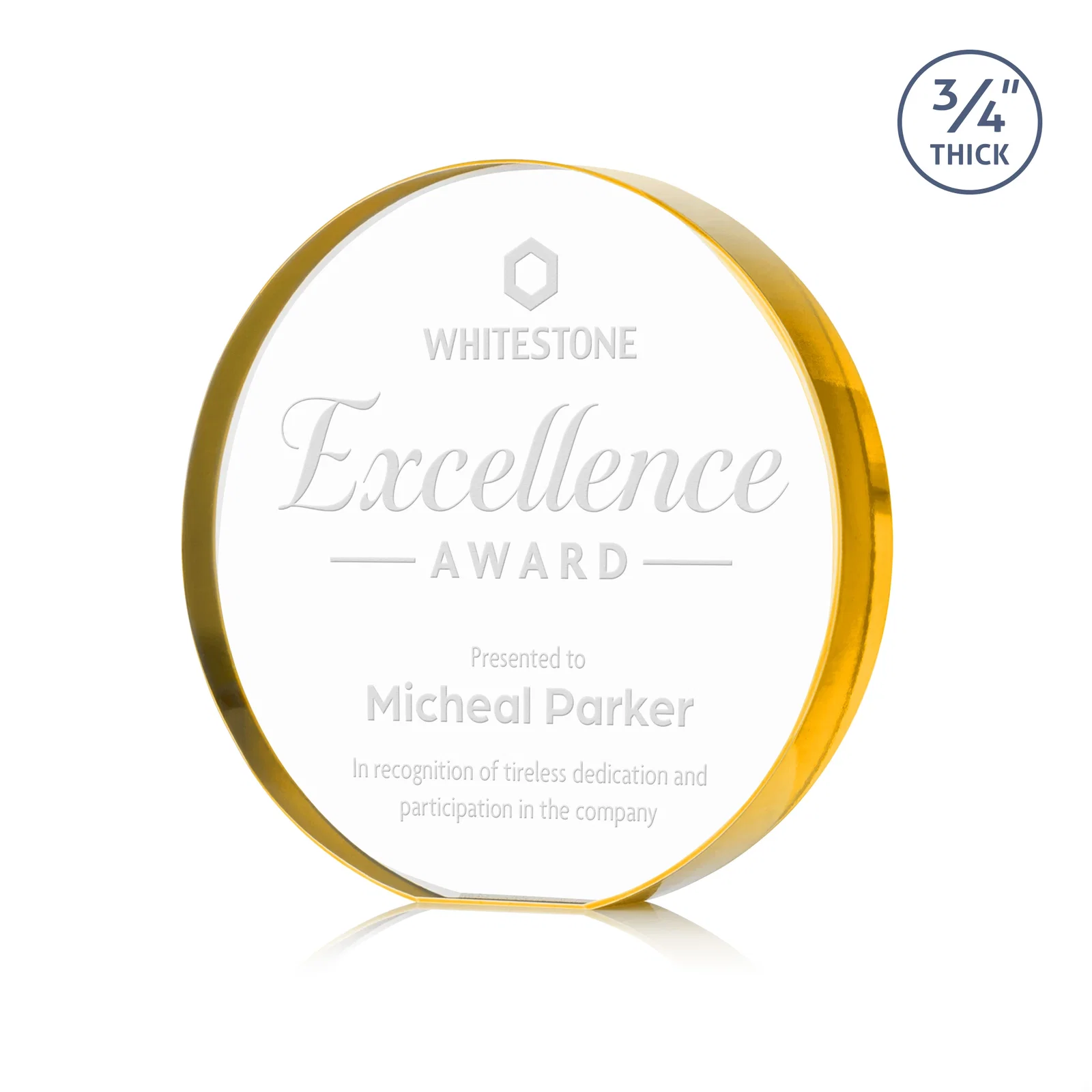 Personalized Starfire Crystal Round Award With a Full-Face Etch Panel, desk awards for sales achievement awards