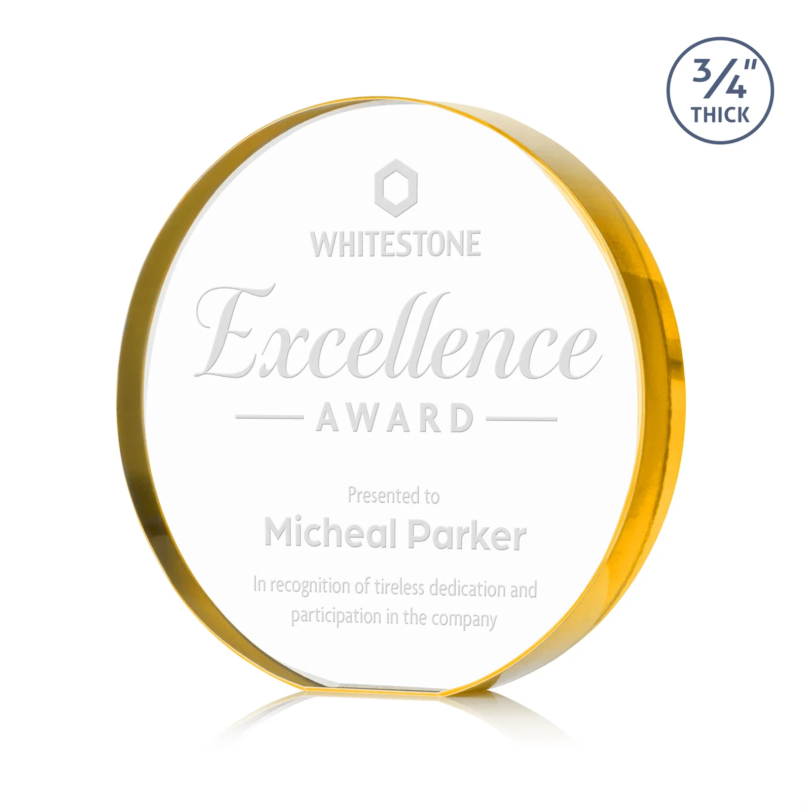 Personalized Starfire Crystal Round Award With a Full-Face Etch Panel, desk awards for retirement presentations
