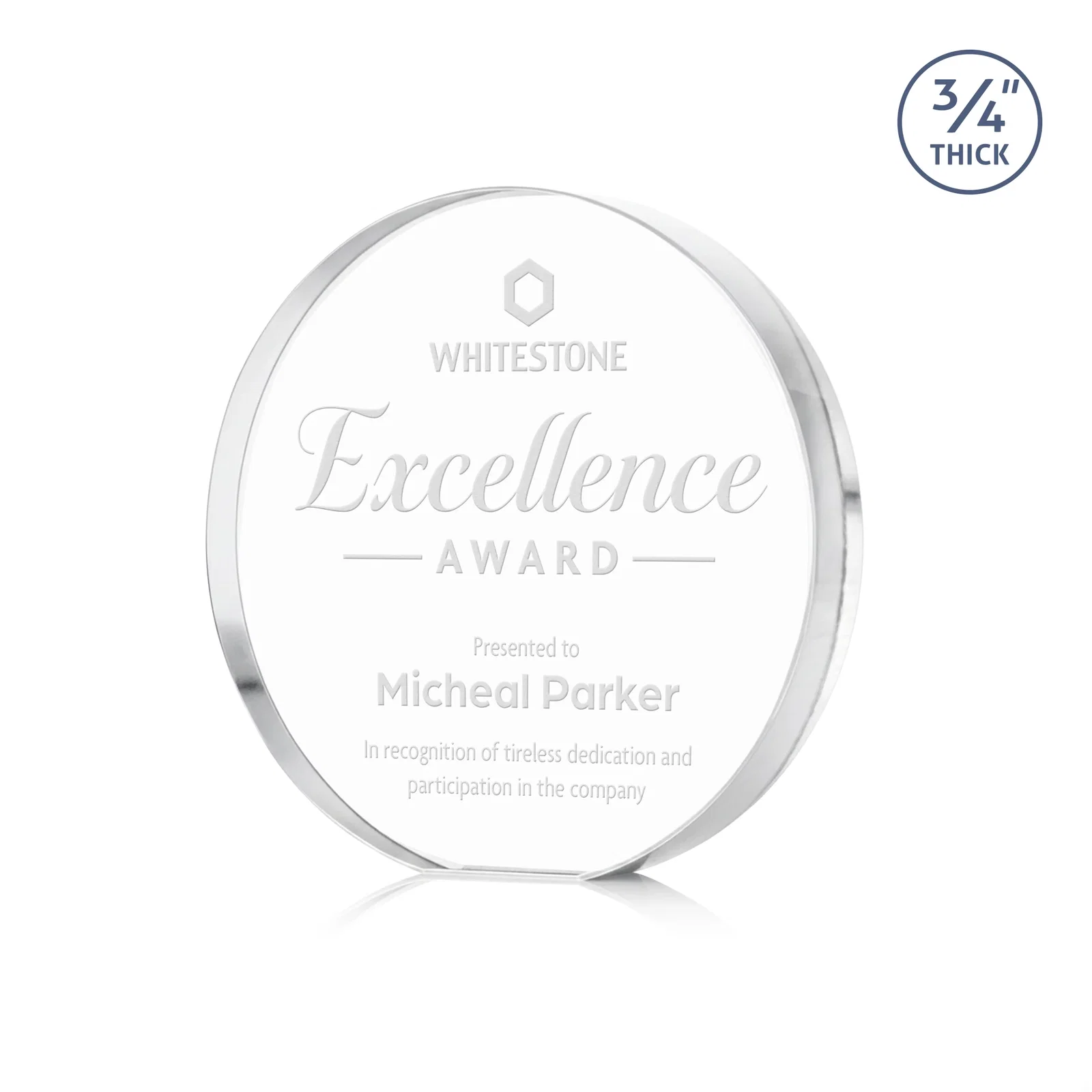 Custom Starfire Crystal Round Award With a Full-Face Etch Panel, desk awards for corporate award ceremonies