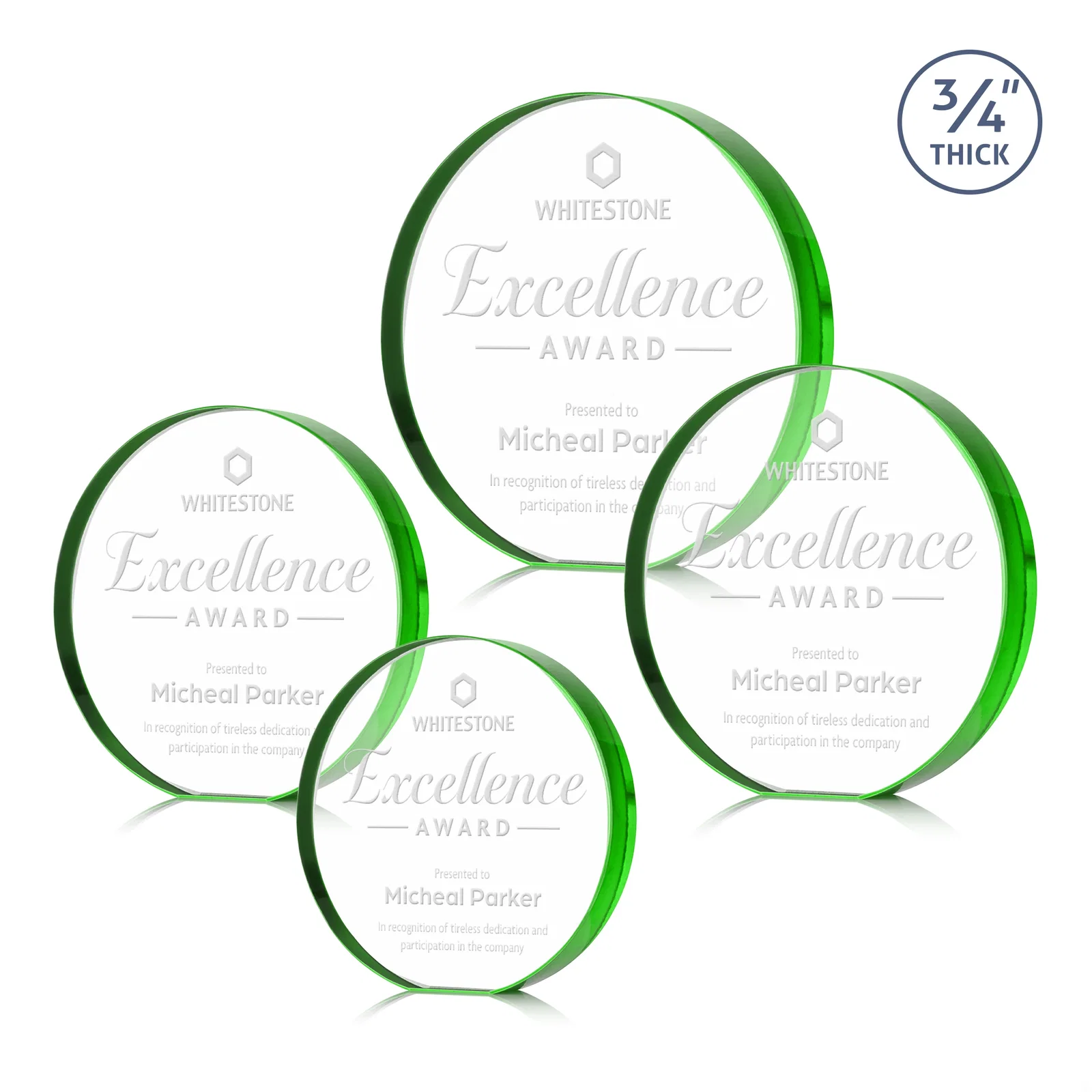 Personalized Starfire Crystal Round Award With a Full-Face Etch Panel, desk awards for graduation ceremonies