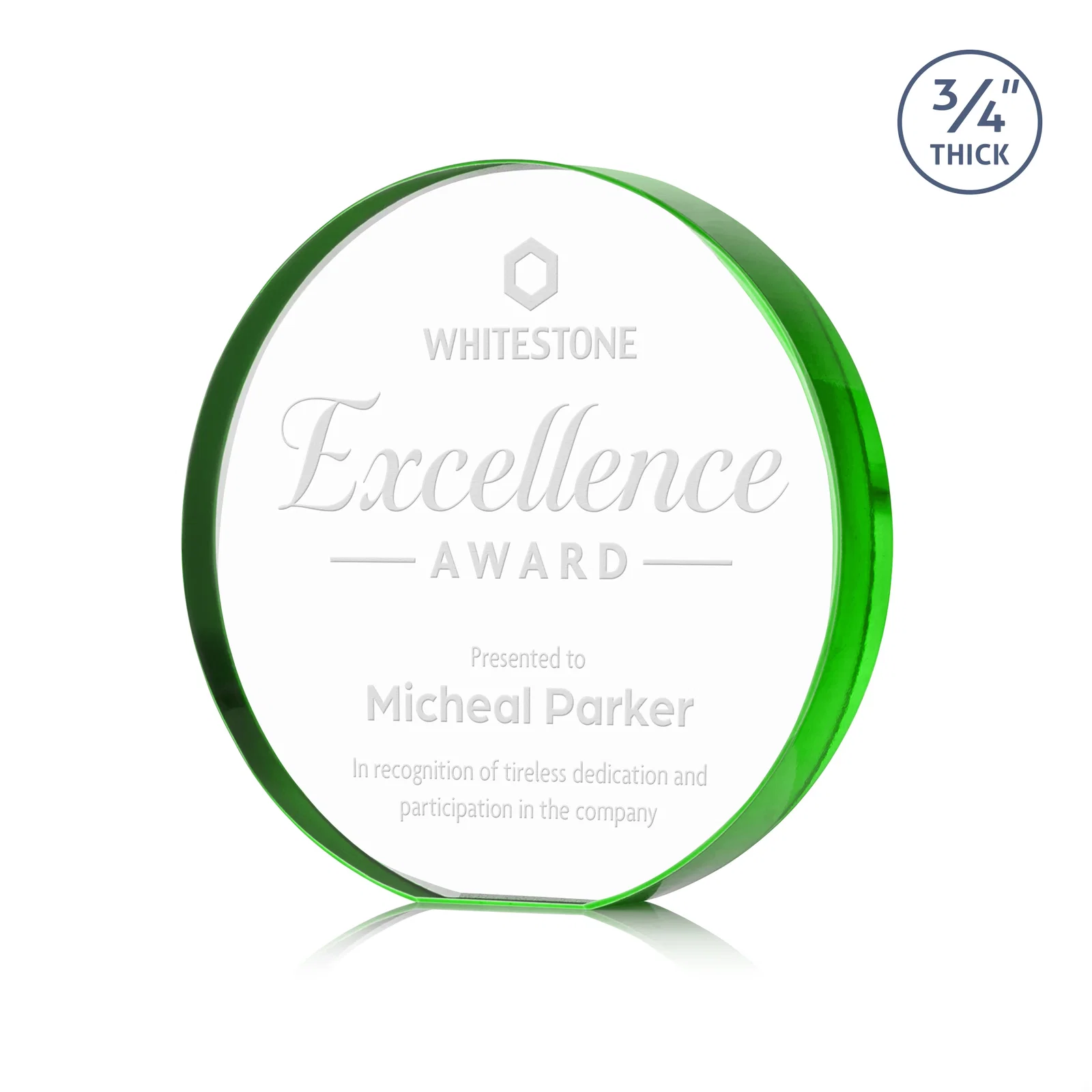 Personalized Starfire Crystal Round Award With a Full-Face Etch Panel, desk awards for volunteer appreciation