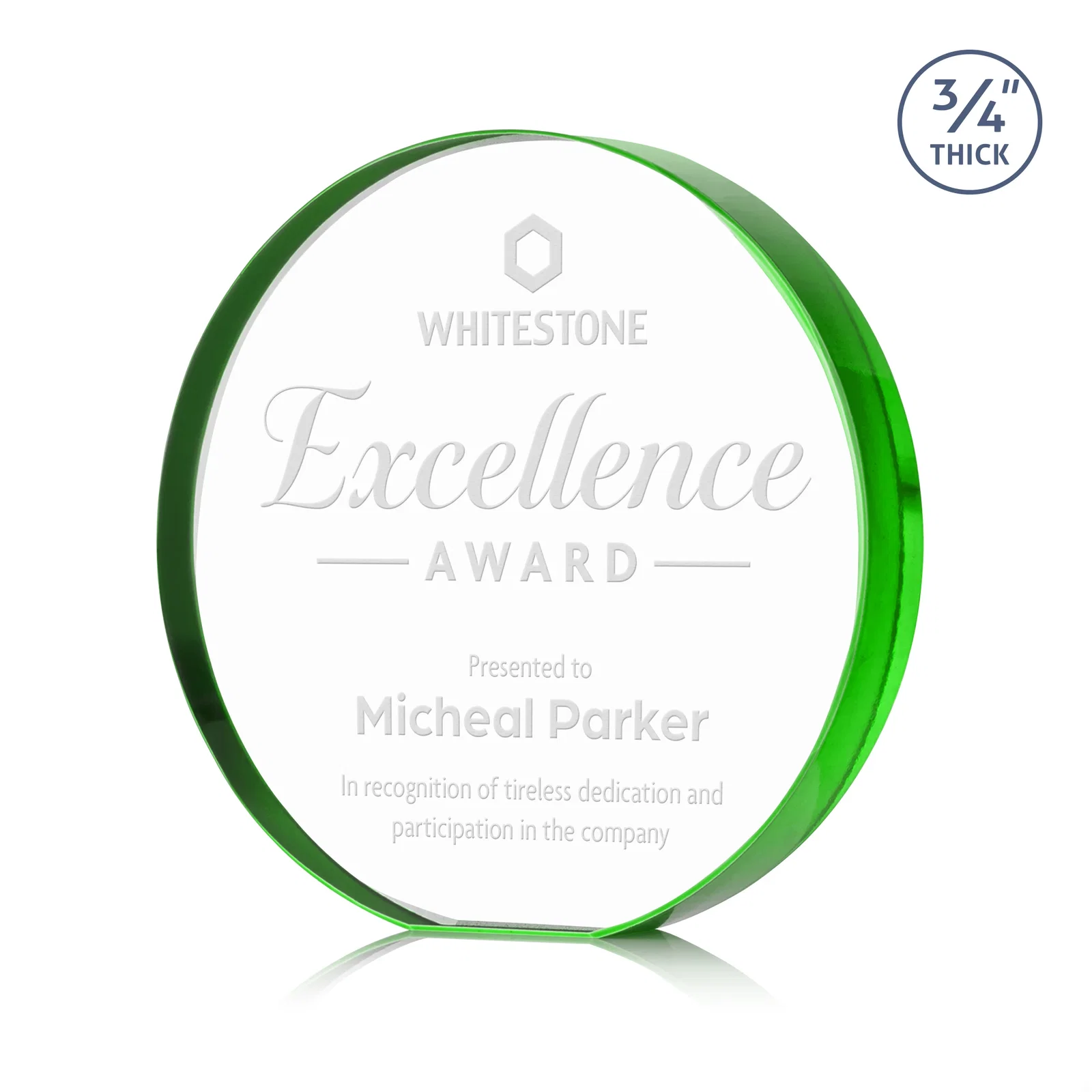 Personalized Starfire Crystal Round Award With a Full-Face Etch Panel, desk awards for dealer and partner awards