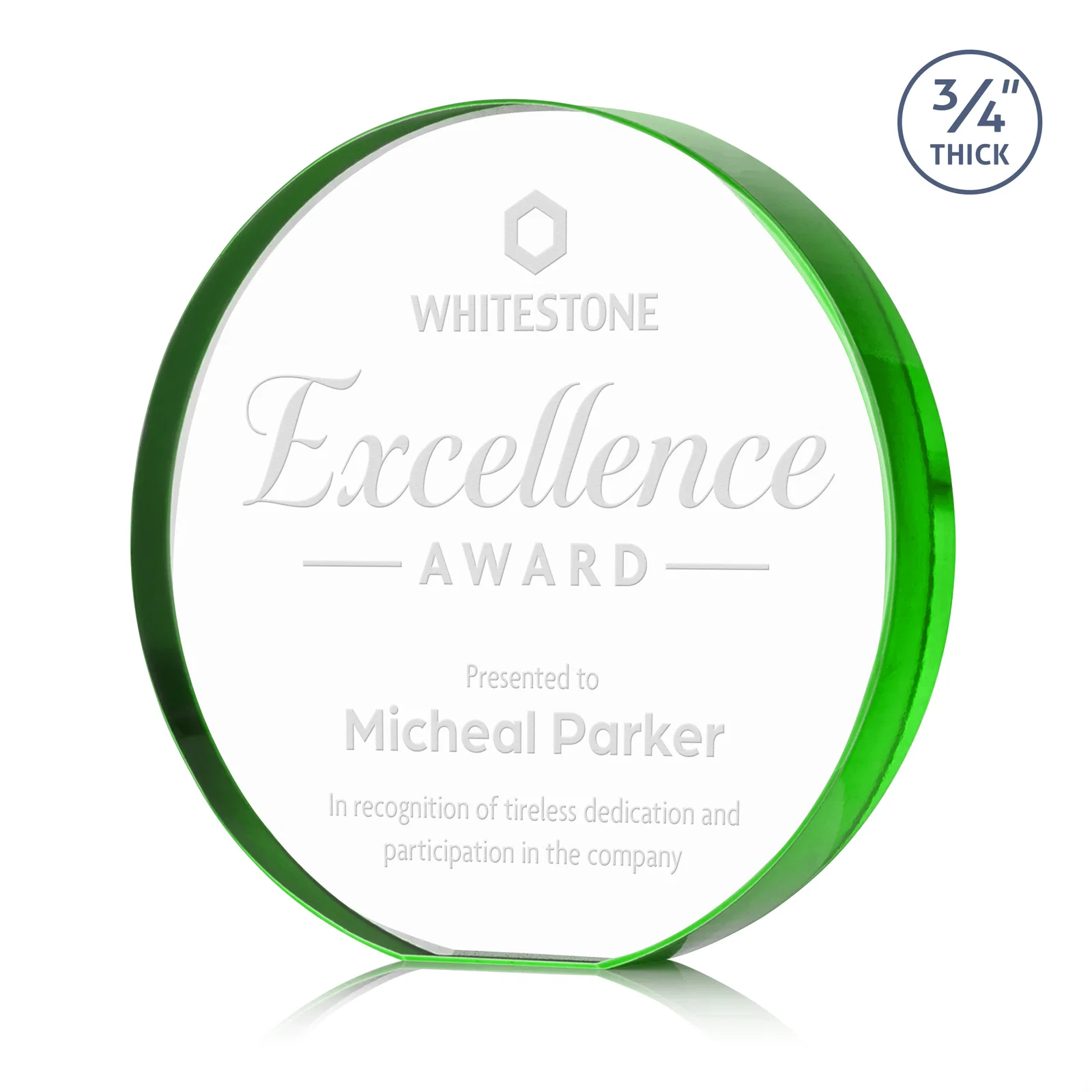 Personalized Starfire Crystal Round Award With a Full-Face Etch Panel, desk awards for company anniversary events