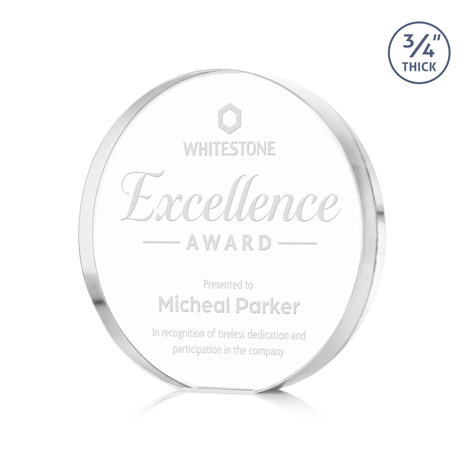 Custom Starfire Crystal Round Award With a Full-Face Etch Panel, desk awards for service anniversary gifts