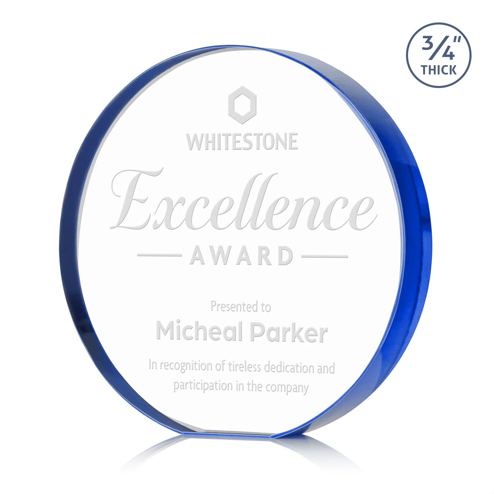 Promotional Starfire Crystal Round Award With a Full-Face Etch Panel, desk awards for team milestone celebrations