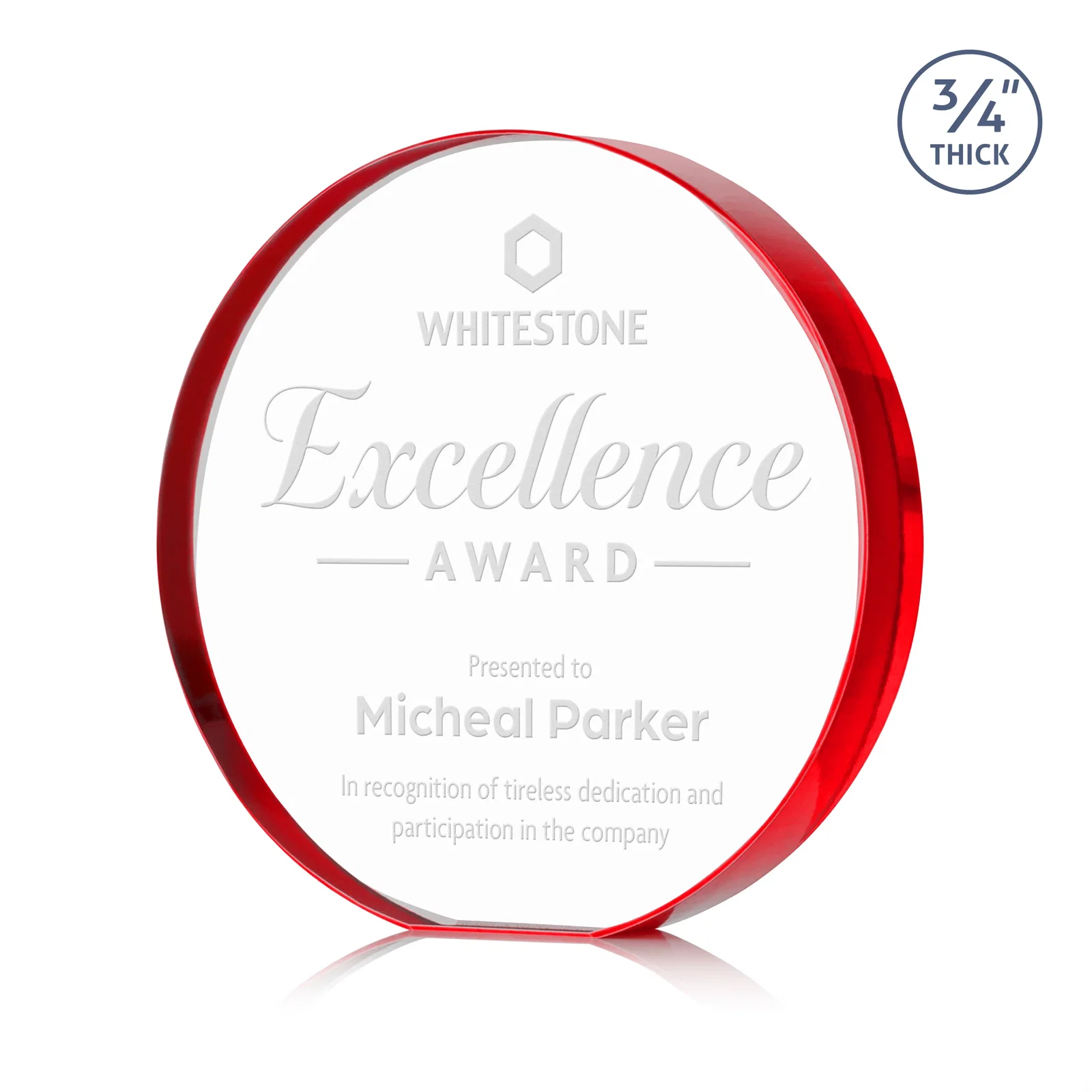 Promotional Starfire Crystal Round Award With a Full-Face Etch Panel, desk awards for dealer and partner awards