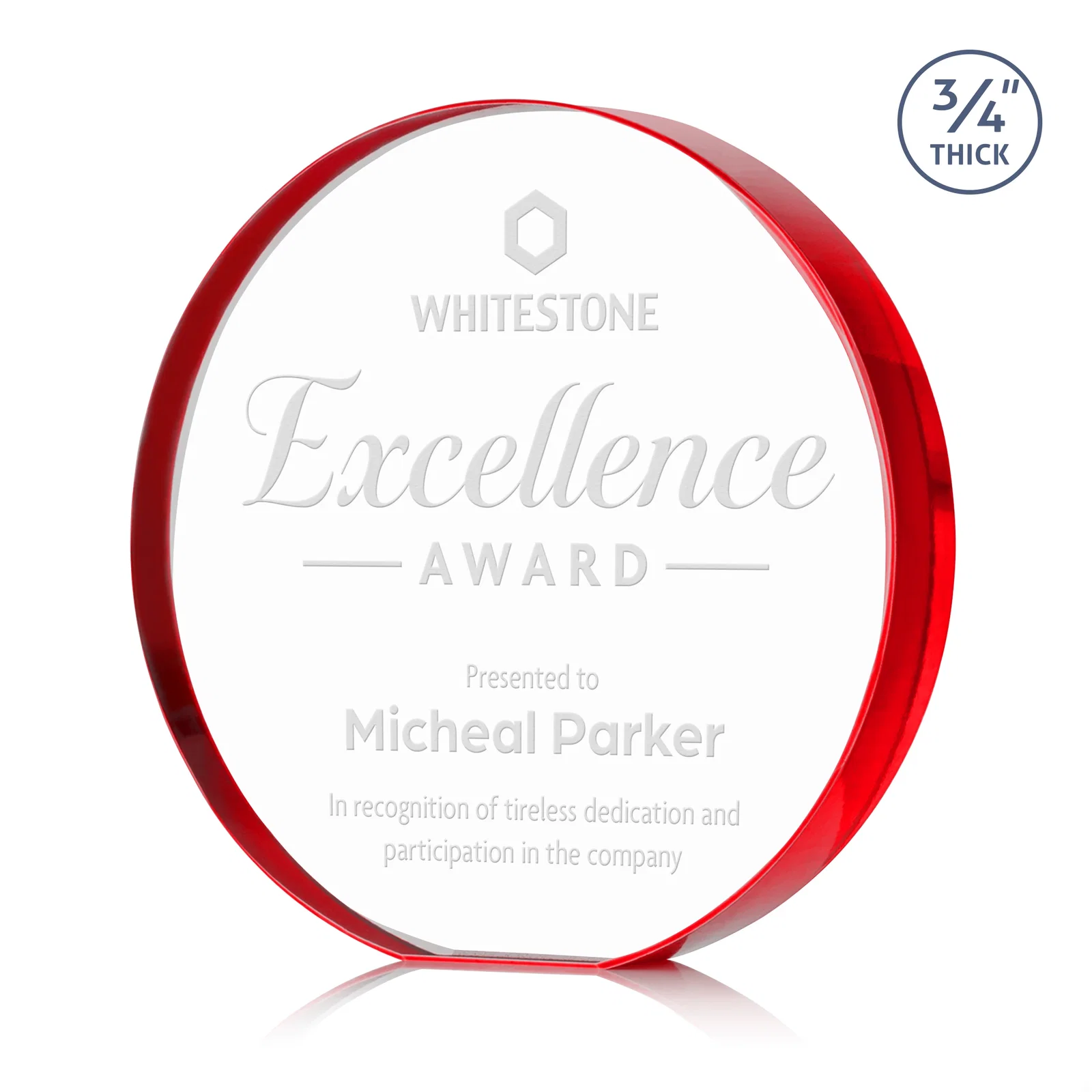 Promotional Starfire Crystal Round Award With a Full-Face Etch Panel, desk awards for company anniversary events