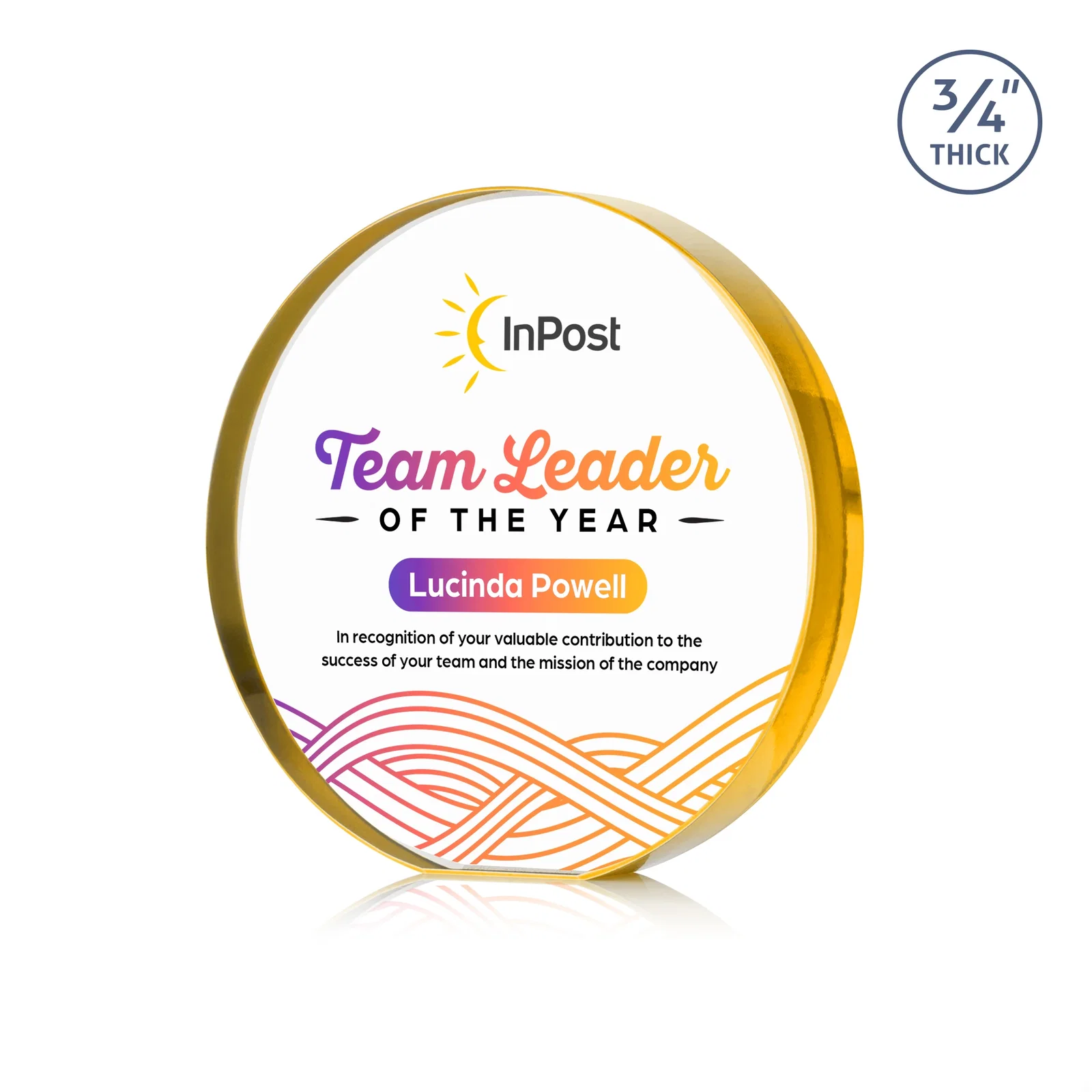 Branded Starfire Crystal Round Award With a Full-Face Etch Panel, desk awards for service anniversary gifts