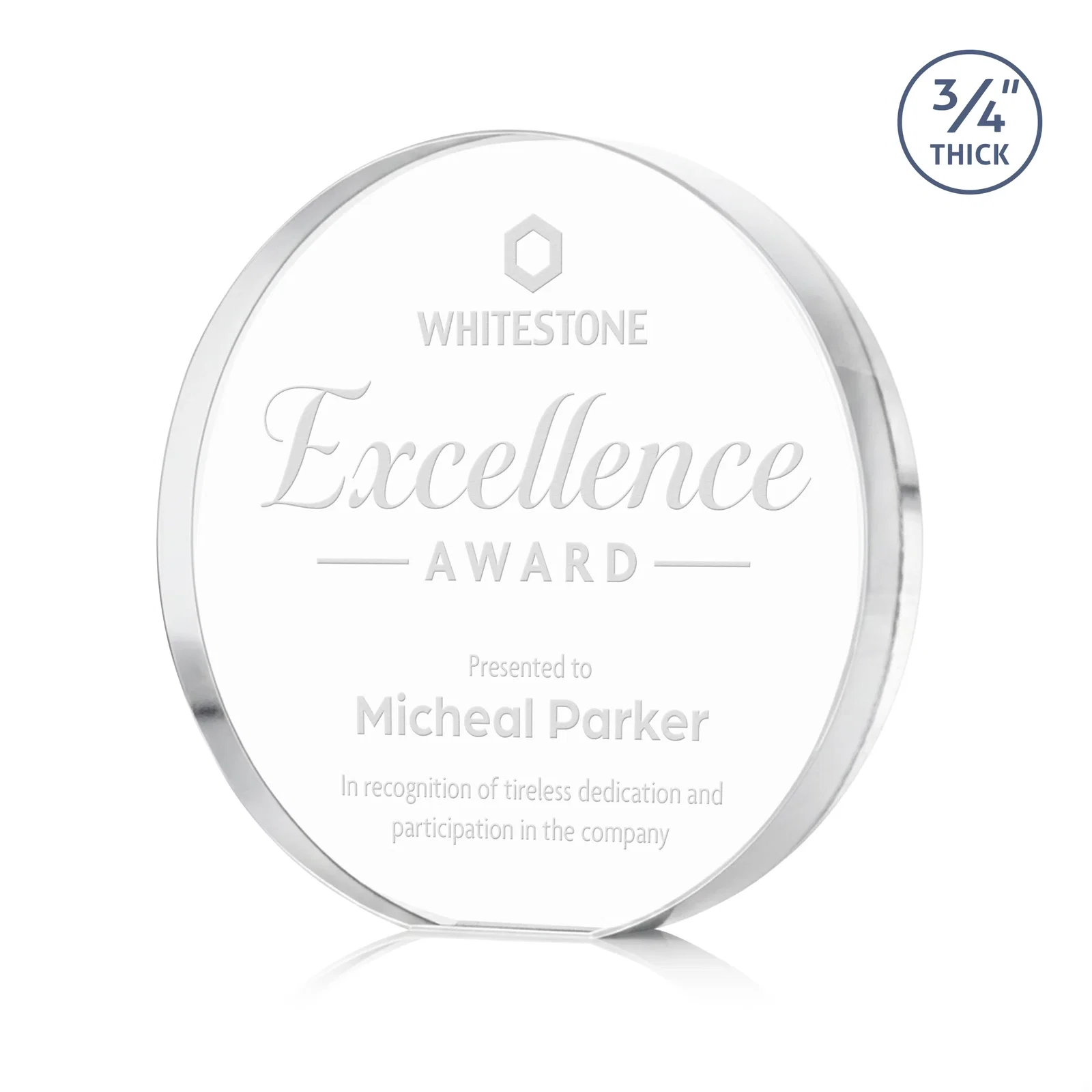 Custom Starfire Crystal Round Award With a Full-Face Etch Panel, desk awards for sales achievement awards