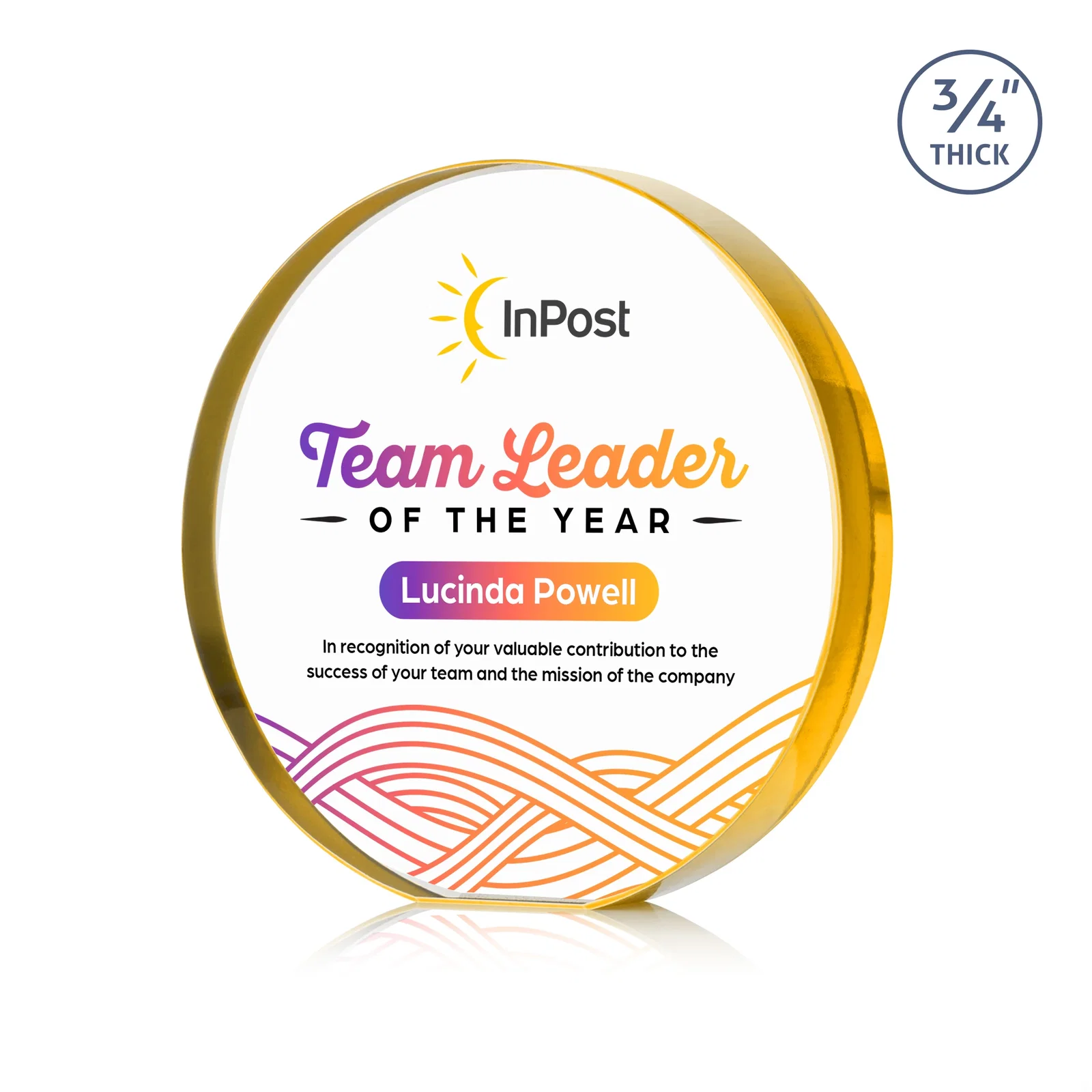 Branded Starfire Crystal Round Award With a Full-Face Etch Panel, desk awards for sales achievement awards