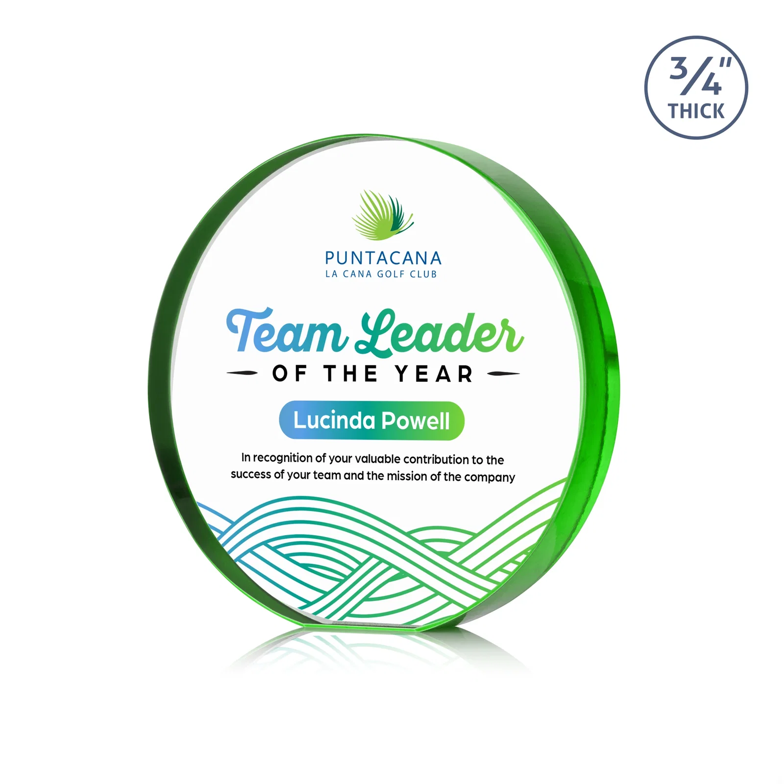 Branded Starfire Crystal Round Award With a Full-Face Etch Panel, desk awards for safety achievement programs