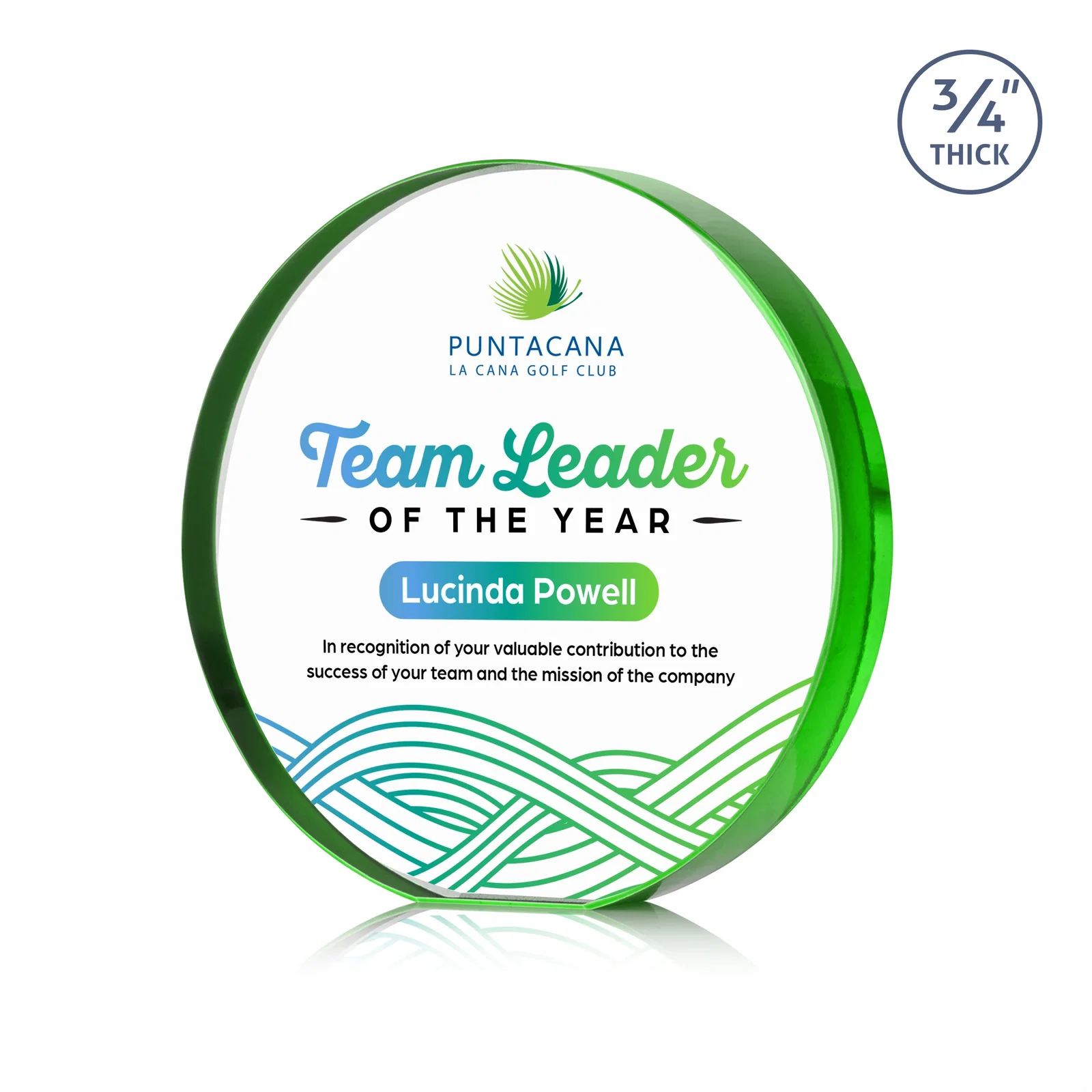 Branded Starfire Crystal Round Award With a Full-Face Etch Panel, desk awards for volunteer appreciation