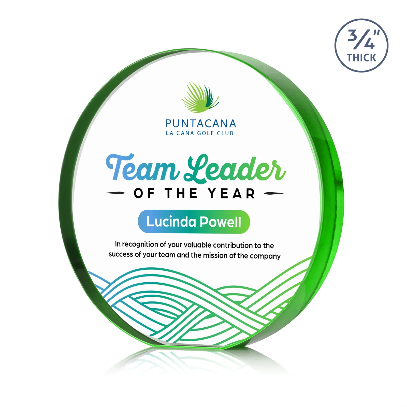 Branded Starfire Crystal Round Award With a Full-Face Etch Panel, desk awards for dealer and partner awards