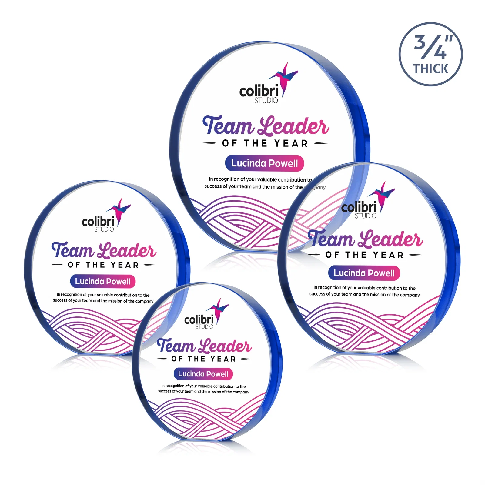 Custom printed Starfire Crystal Round Award With a Full-Face Etch Panel, desk awards for corporate award ceremonies