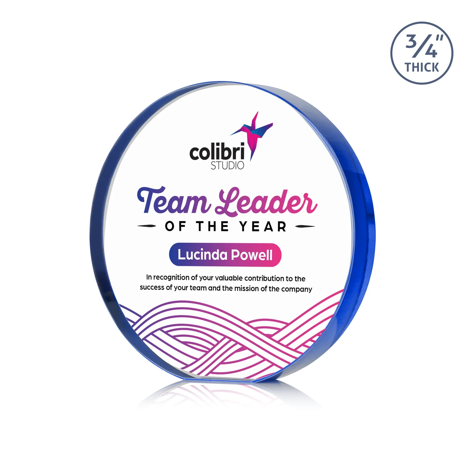 Custom printed Starfire Crystal Round Award With a Full-Face Etch Panel, desk awards for service anniversary gifts