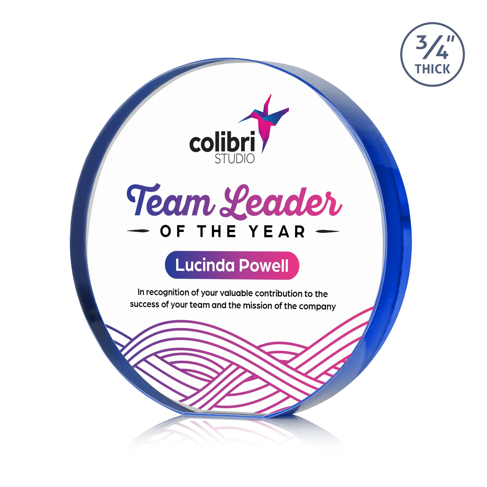 Custom printed Starfire Crystal Round Award With a Full-Face Etch Panel, desk awards for retirement presentations