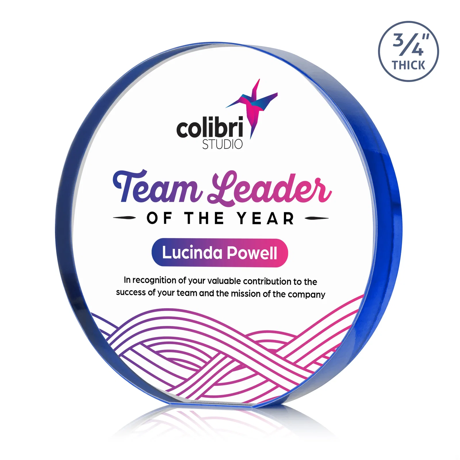 Custom printed Starfire Crystal Round Award With a Full-Face Etch Panel, desk awards for team milestone celebrations