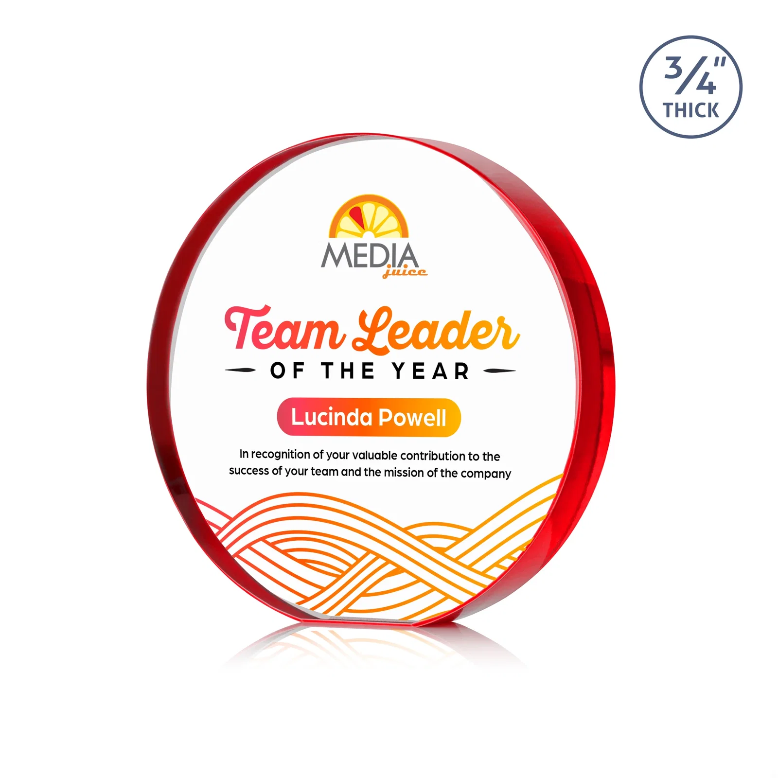 Custom printed Starfire Crystal Round Award With a Full-Face Etch Panel, desk awards for safety achievement programs
