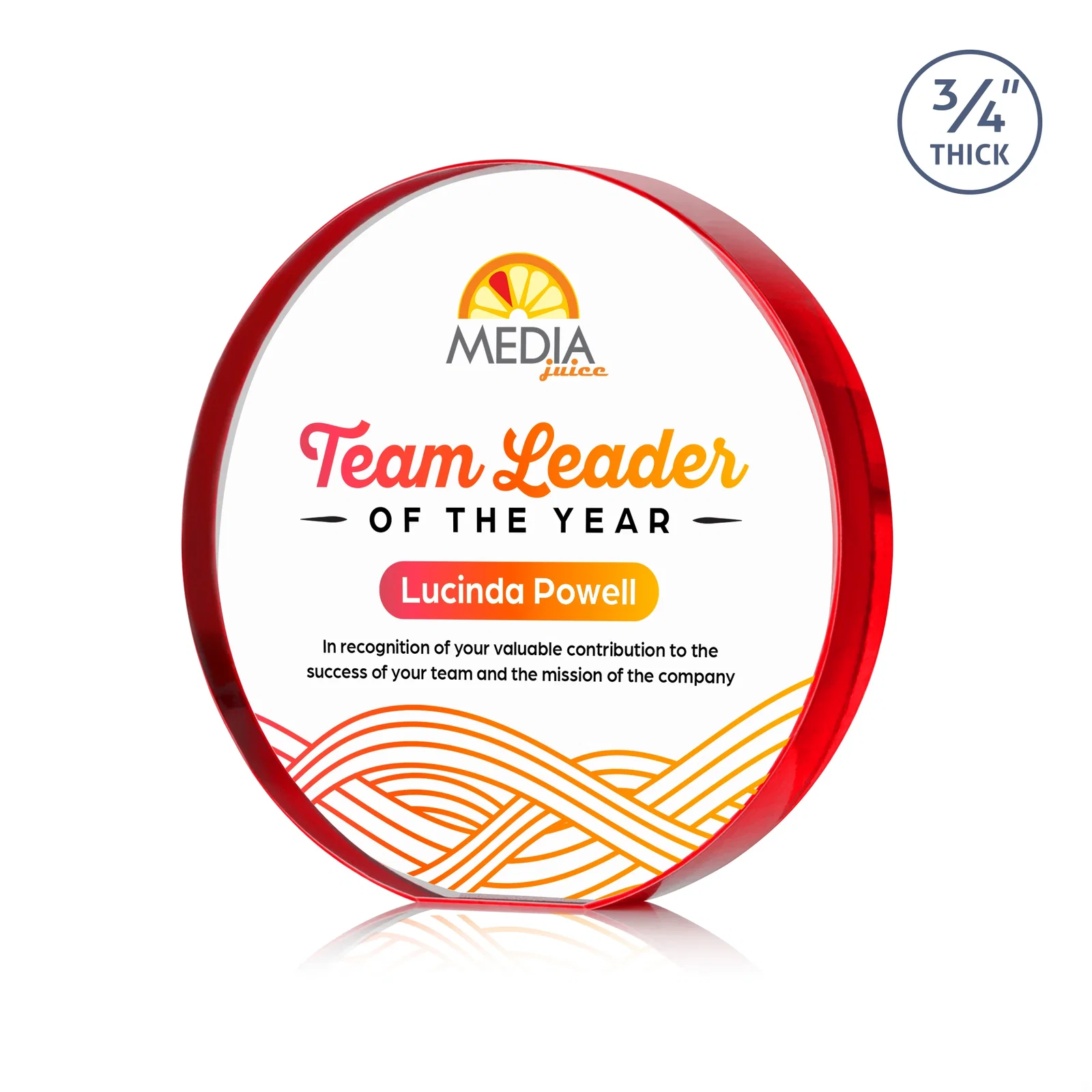 Custom printed Starfire Crystal Round Award With a Full-Face Etch Panel, desk awards for volunteer appreciation