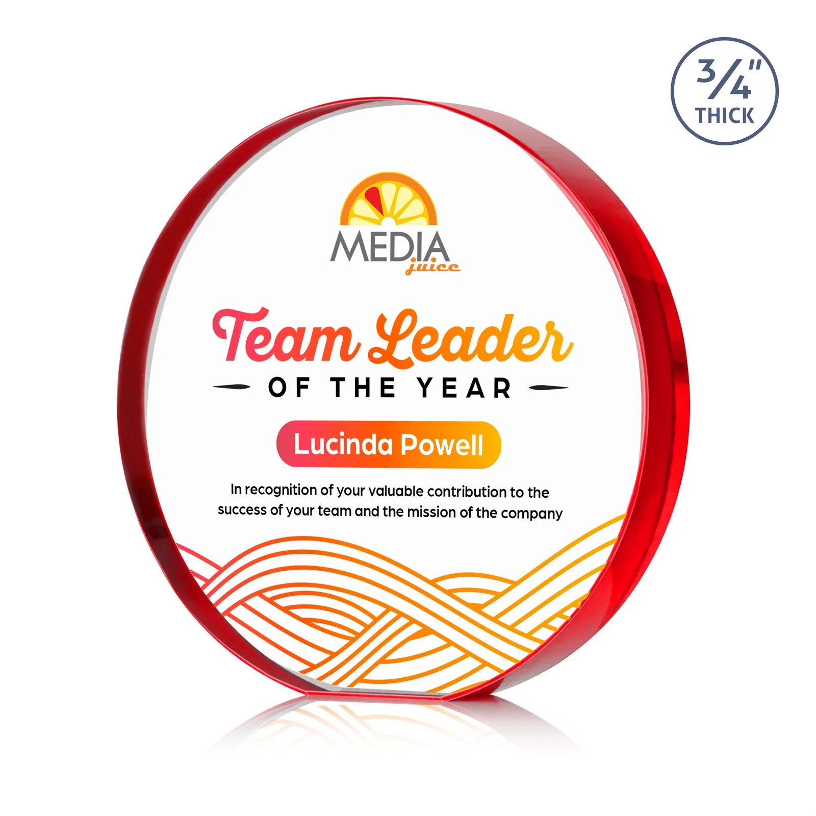 Custom printed Starfire Crystal Round Award With a Full-Face Etch Panel, desk awards for dealer and partner awards
