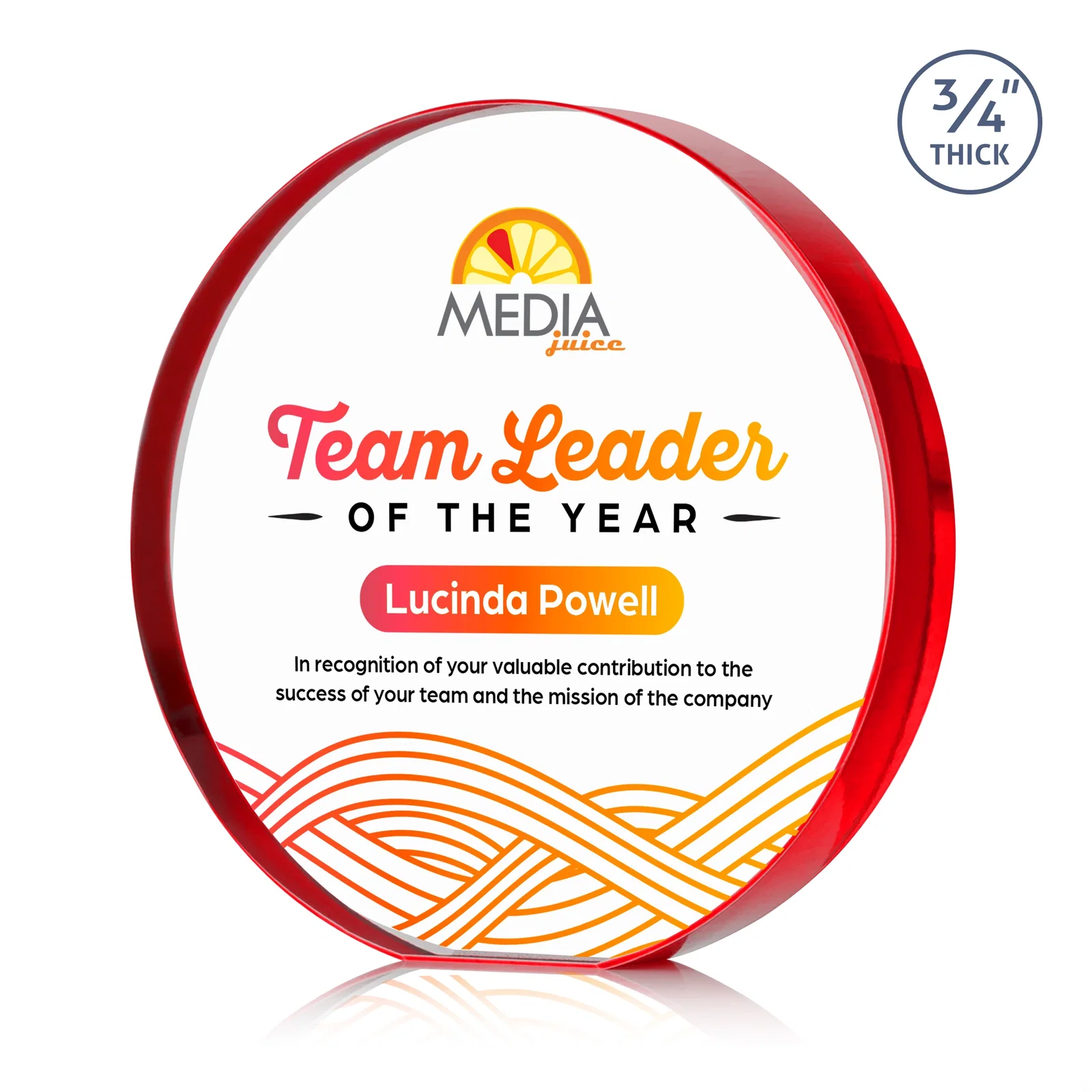 Custom printed Starfire Crystal Round Award With a Full-Face Etch Panel, desk awards for company anniversary events