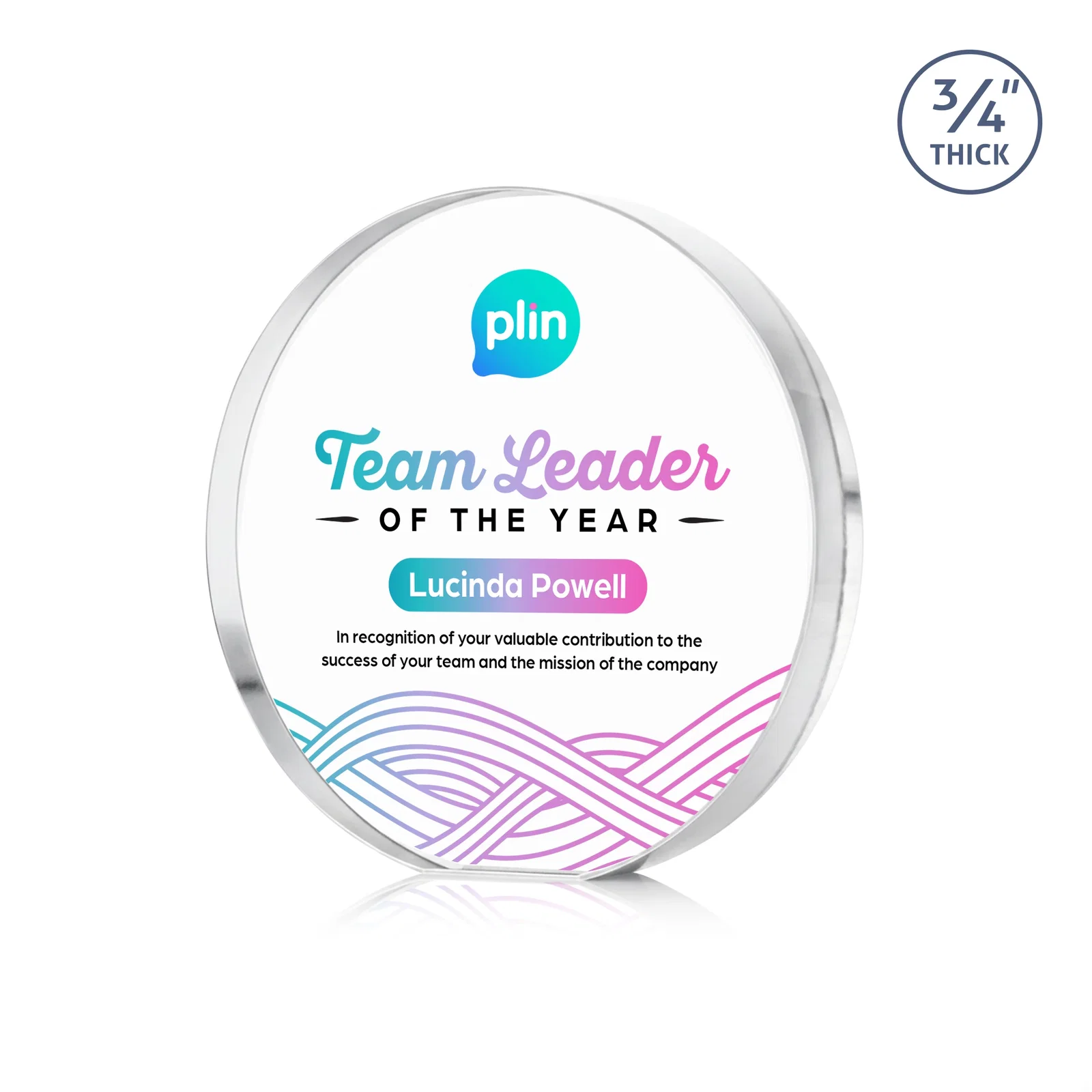 Custom Starfire Crystal Round Award With a Full-Face Etch Panel, desk awards for graduation ceremonies